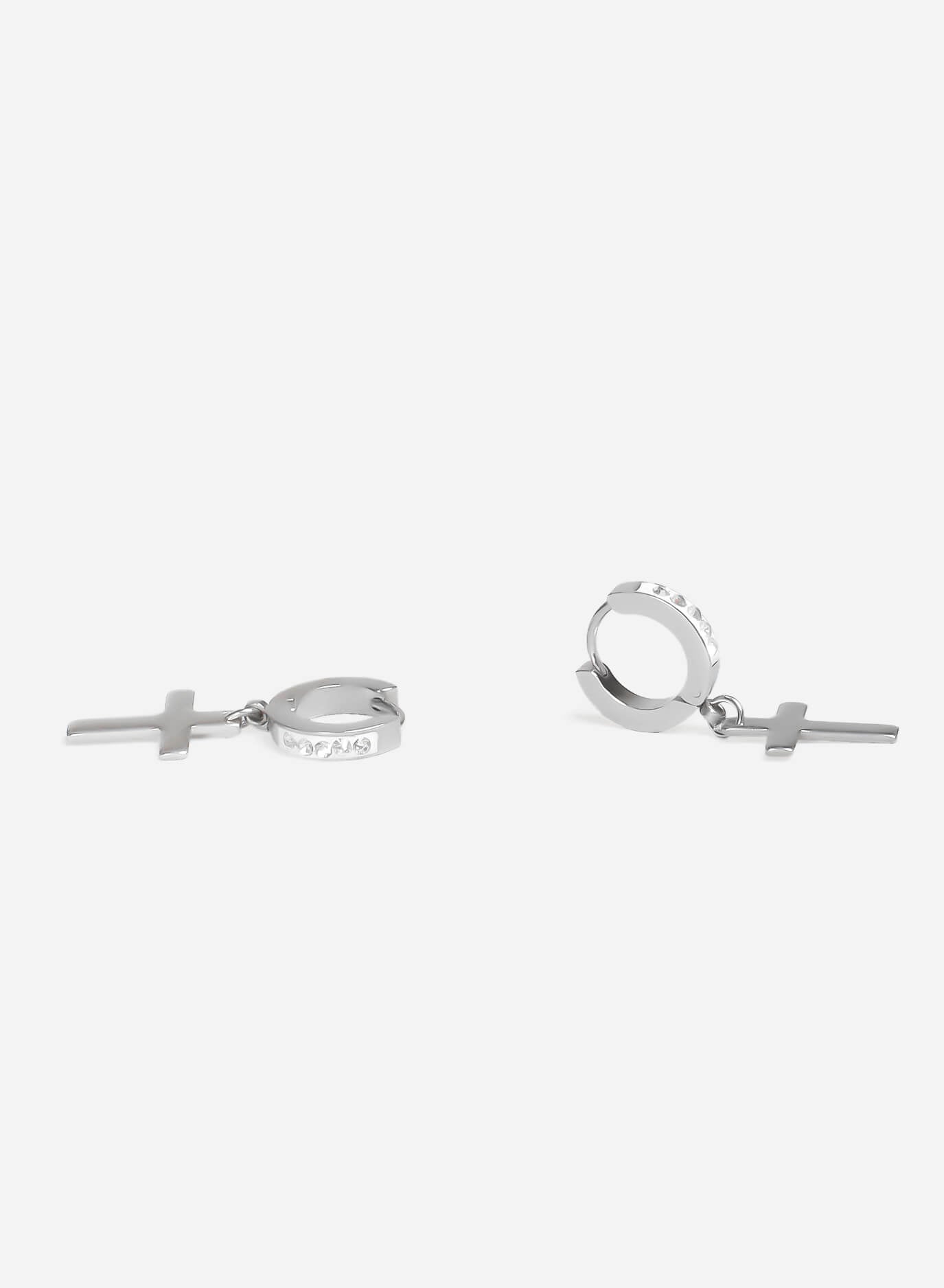 GD Classic Cross White Icy Hoop Earring