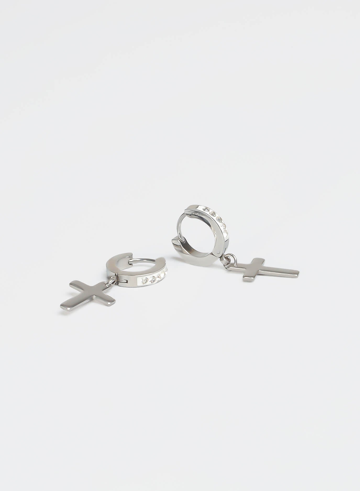 GD Classic Cross White Icy Hoop Earring