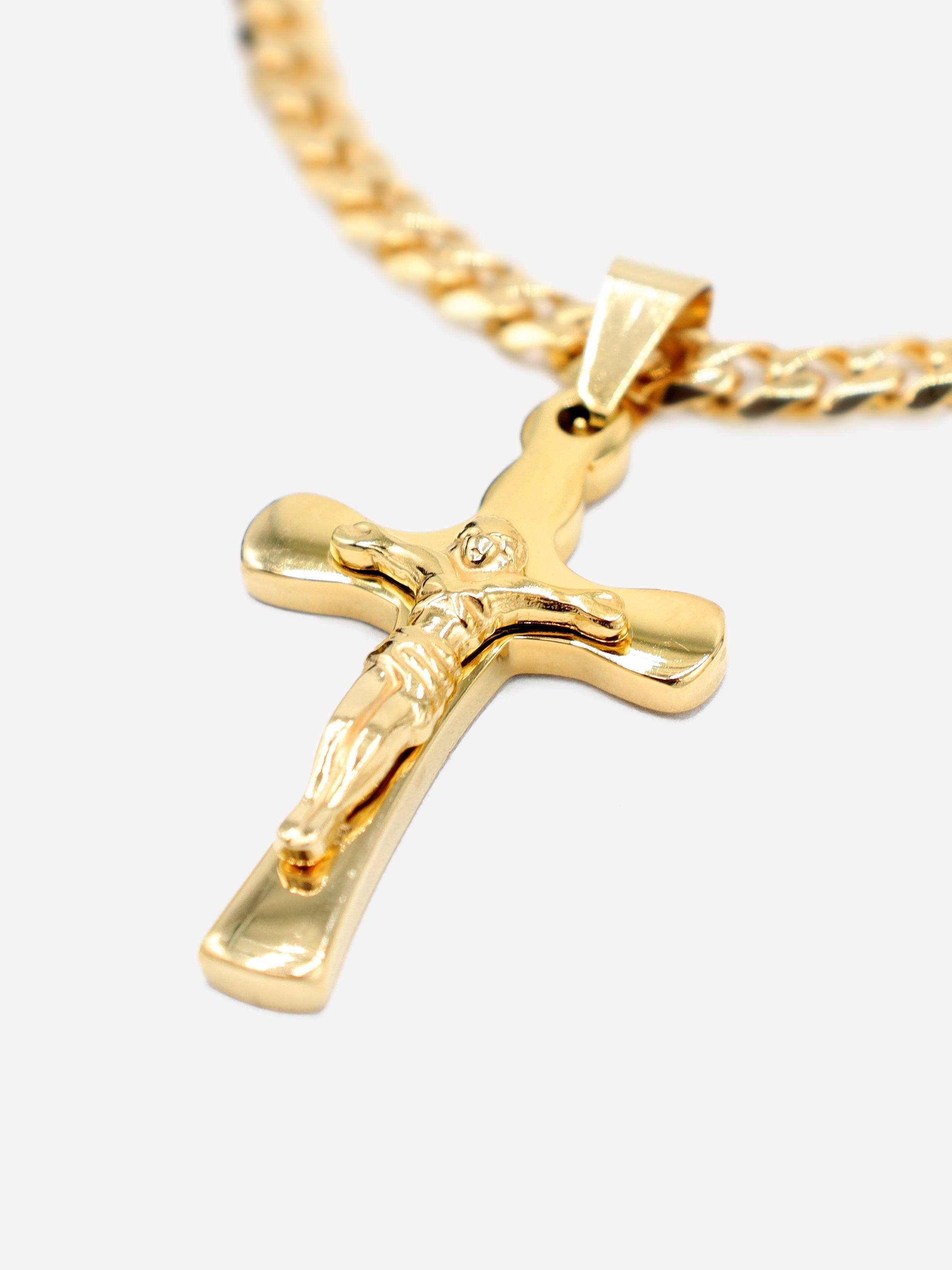 Gracias Dios Classic Fancy Curved Cross Pendant - Challenger Streetwear