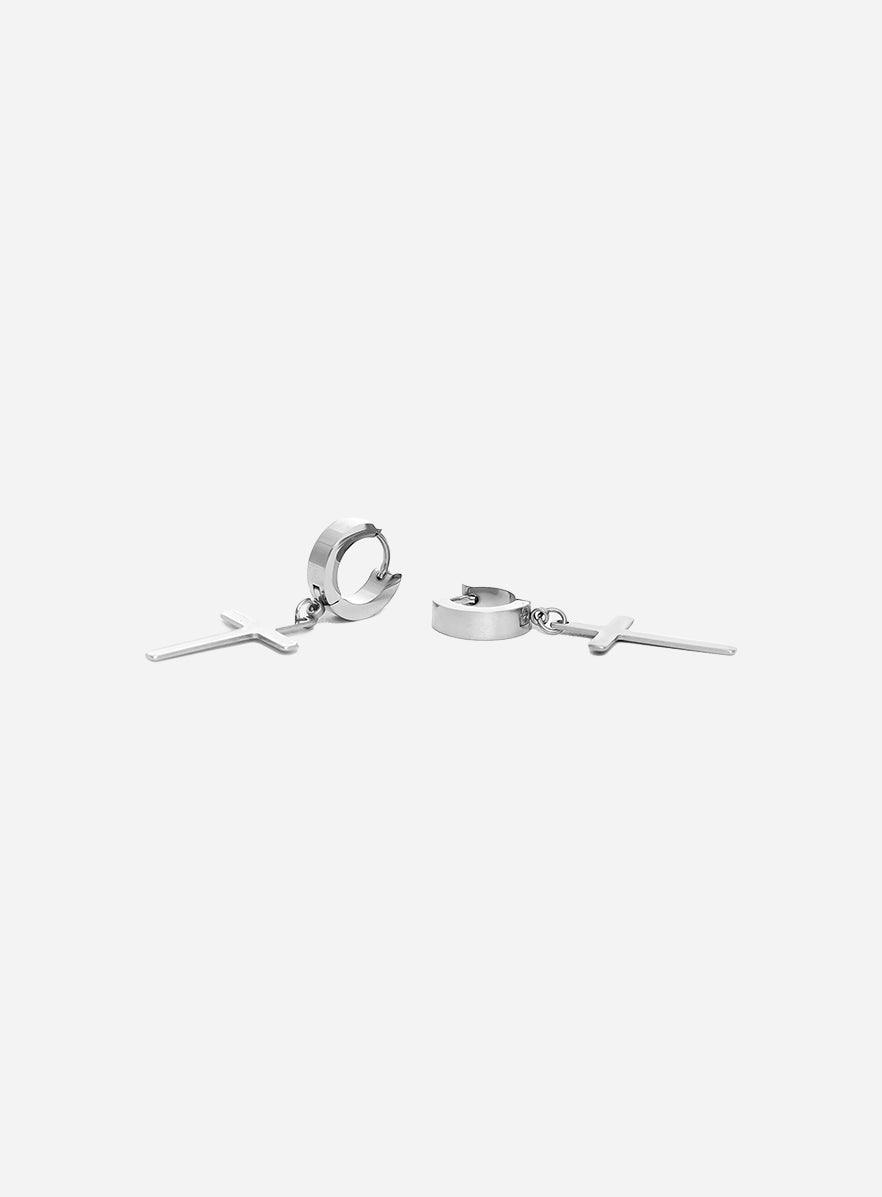 Gracias Dios GD Classic Long Cross Silver Earrings - Challenger Streetwear