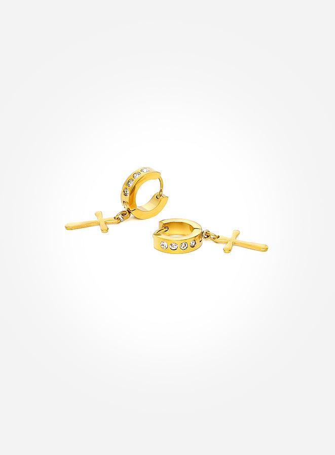 Gracias Dios GD Cross Egyption Iced Style Thick Hoops Earrings - Challenger Streetwear