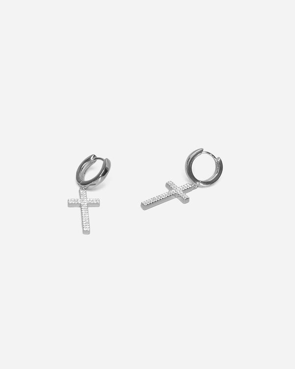 Beverly Cross Silver Hoop Earrings