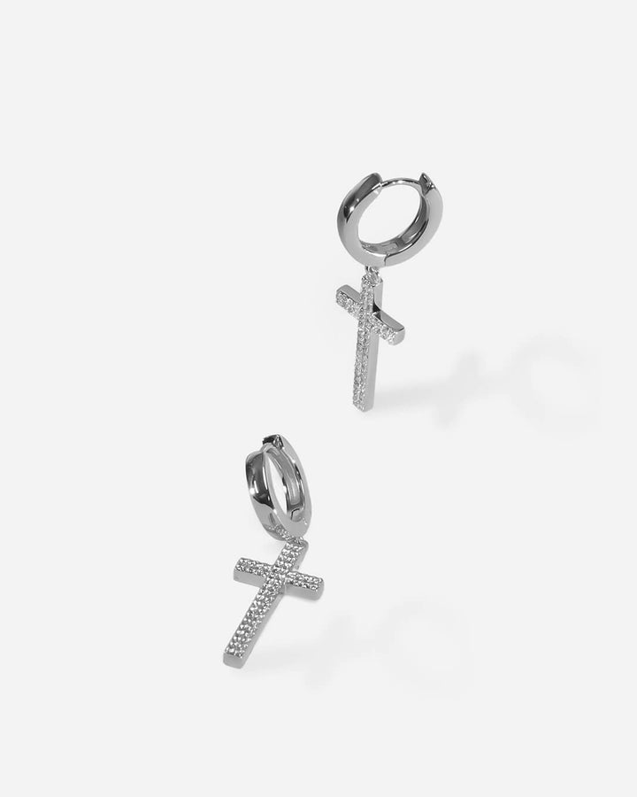 Beverly Cross Silver Hoop Earrings