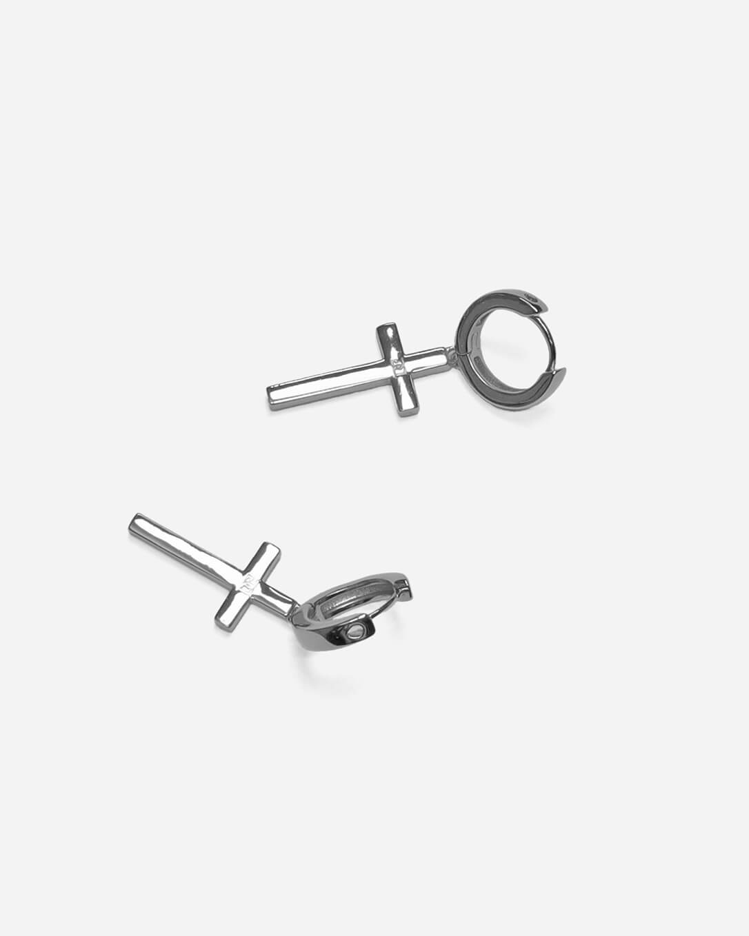 Beverly Cross Silver Hoop Earrings