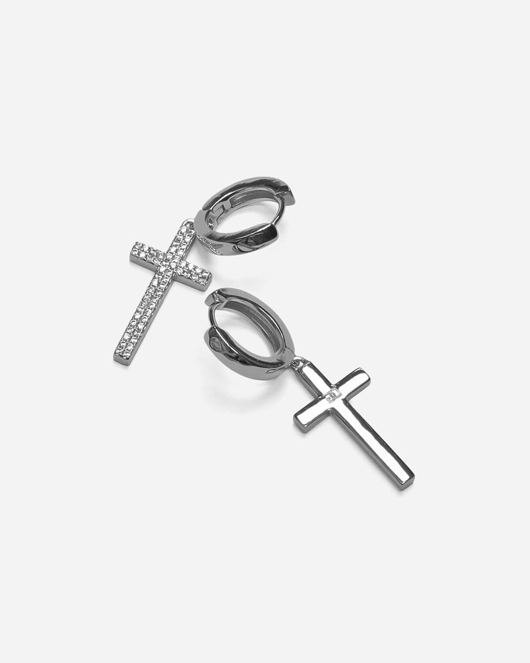 Beverly Cross Silver Hoop Earrings