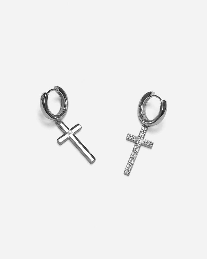 Beverly Cross Silver Hoop Earrings