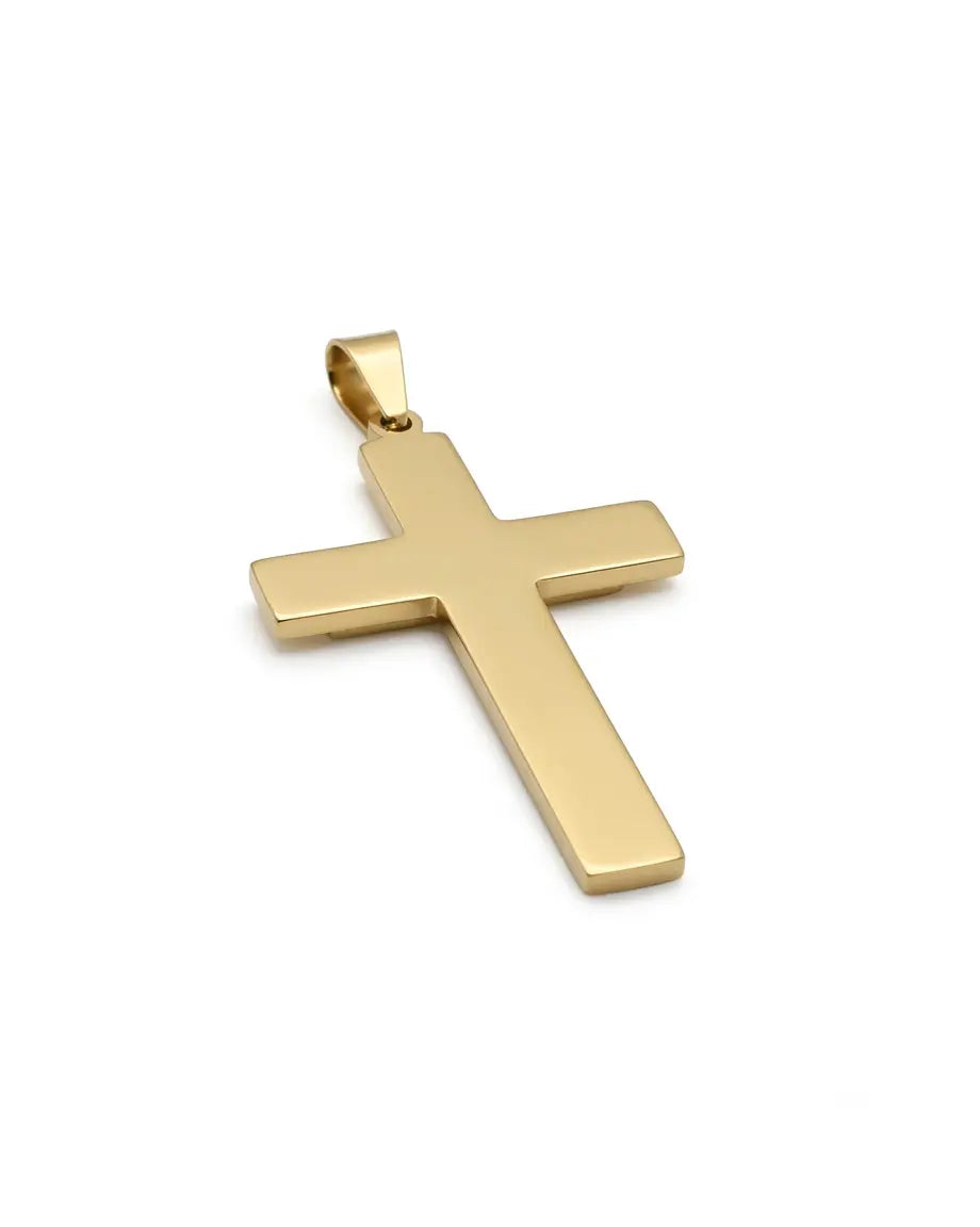Zirconia Fine Cross Pendant in 18k Gold Plated Stainless Steel