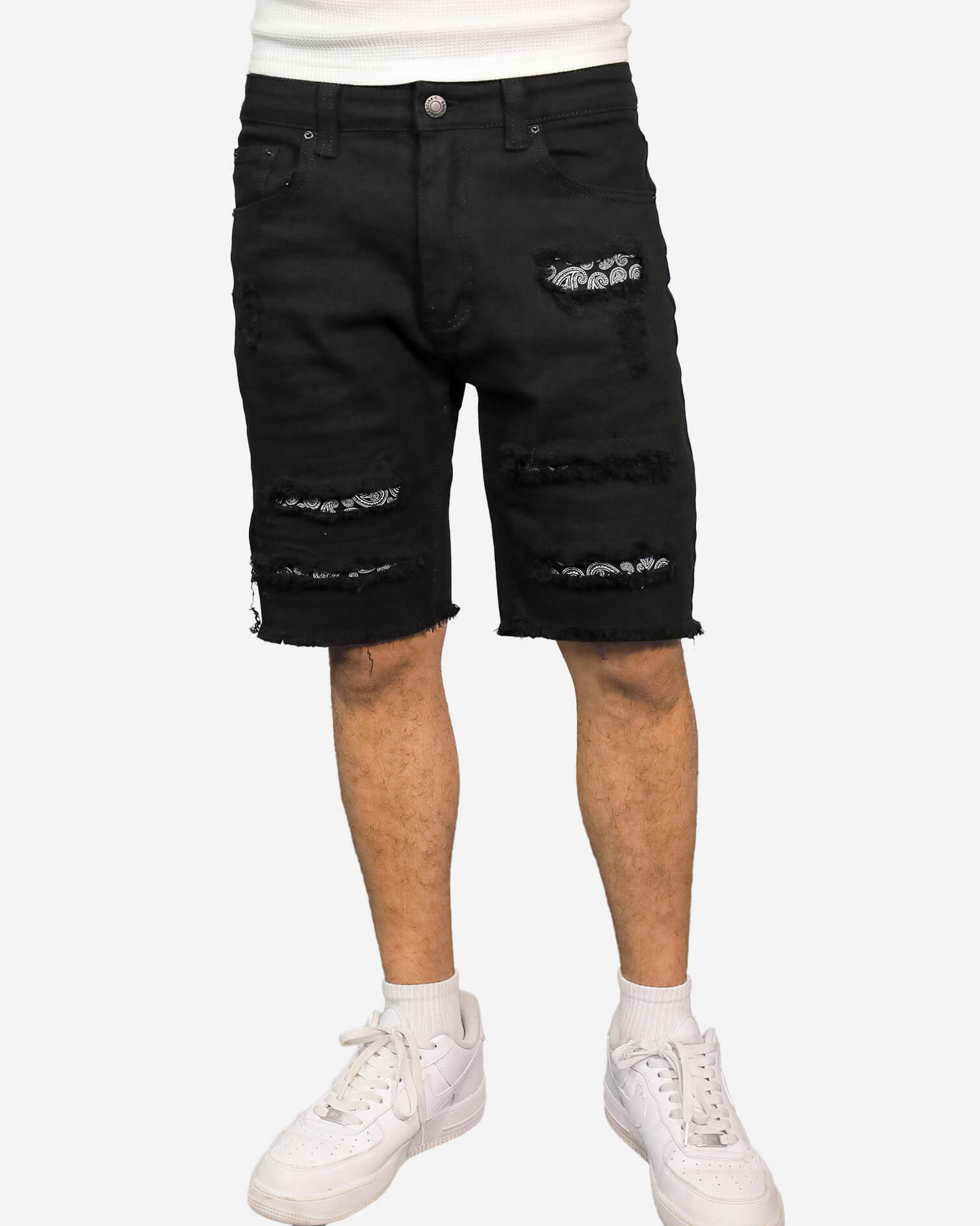 Gracias Dios Black Ripped Black Bandana Shorts