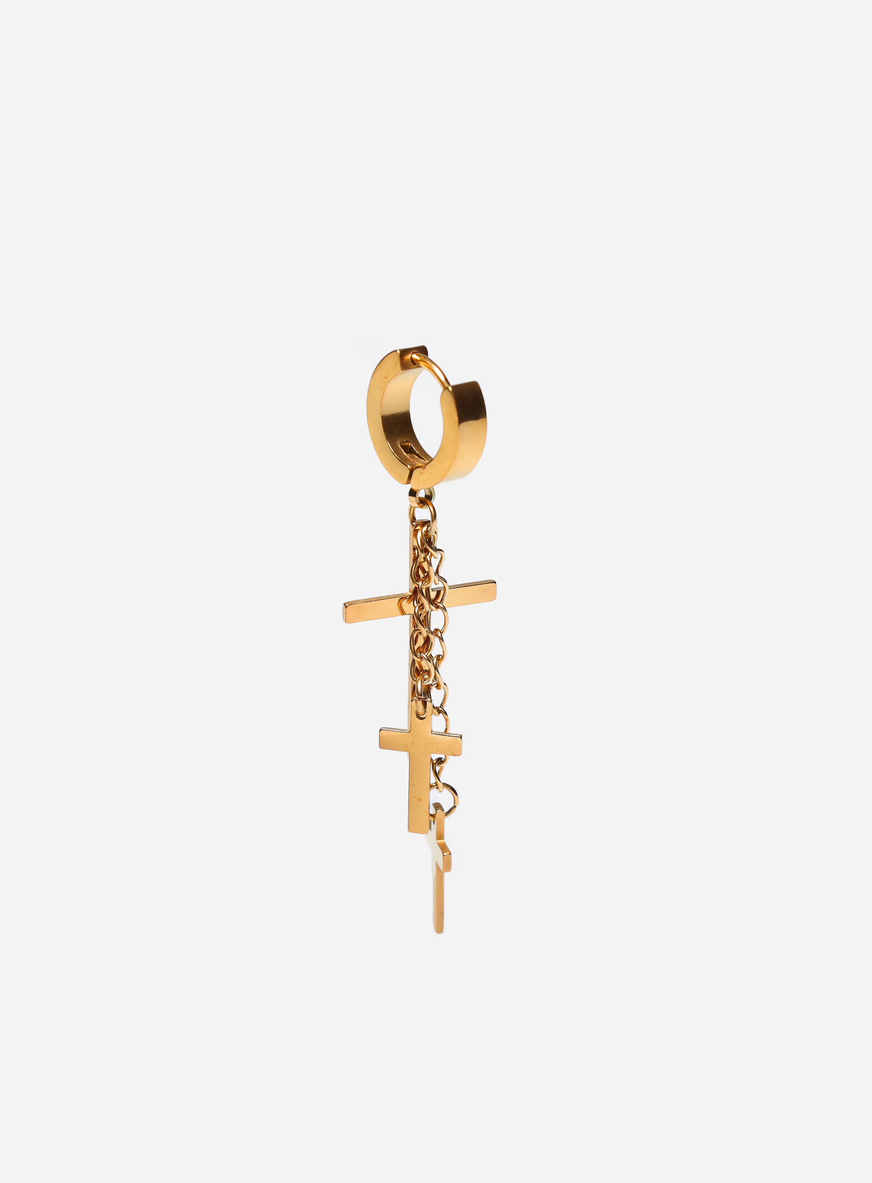 Cross Dangle Hoop Long Earring Gold-Tone