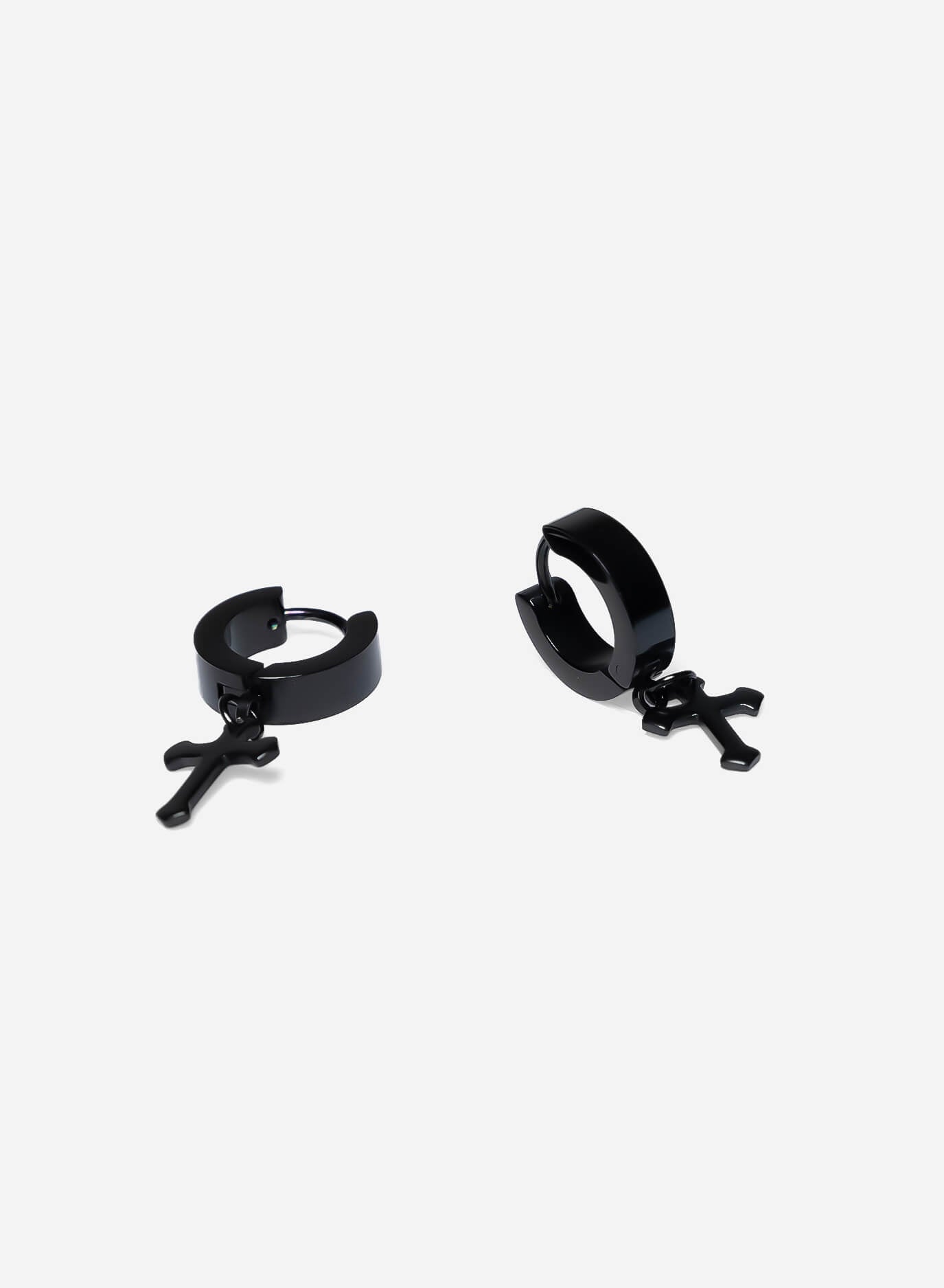 Templar Knights Cross Black Hoop Earrings