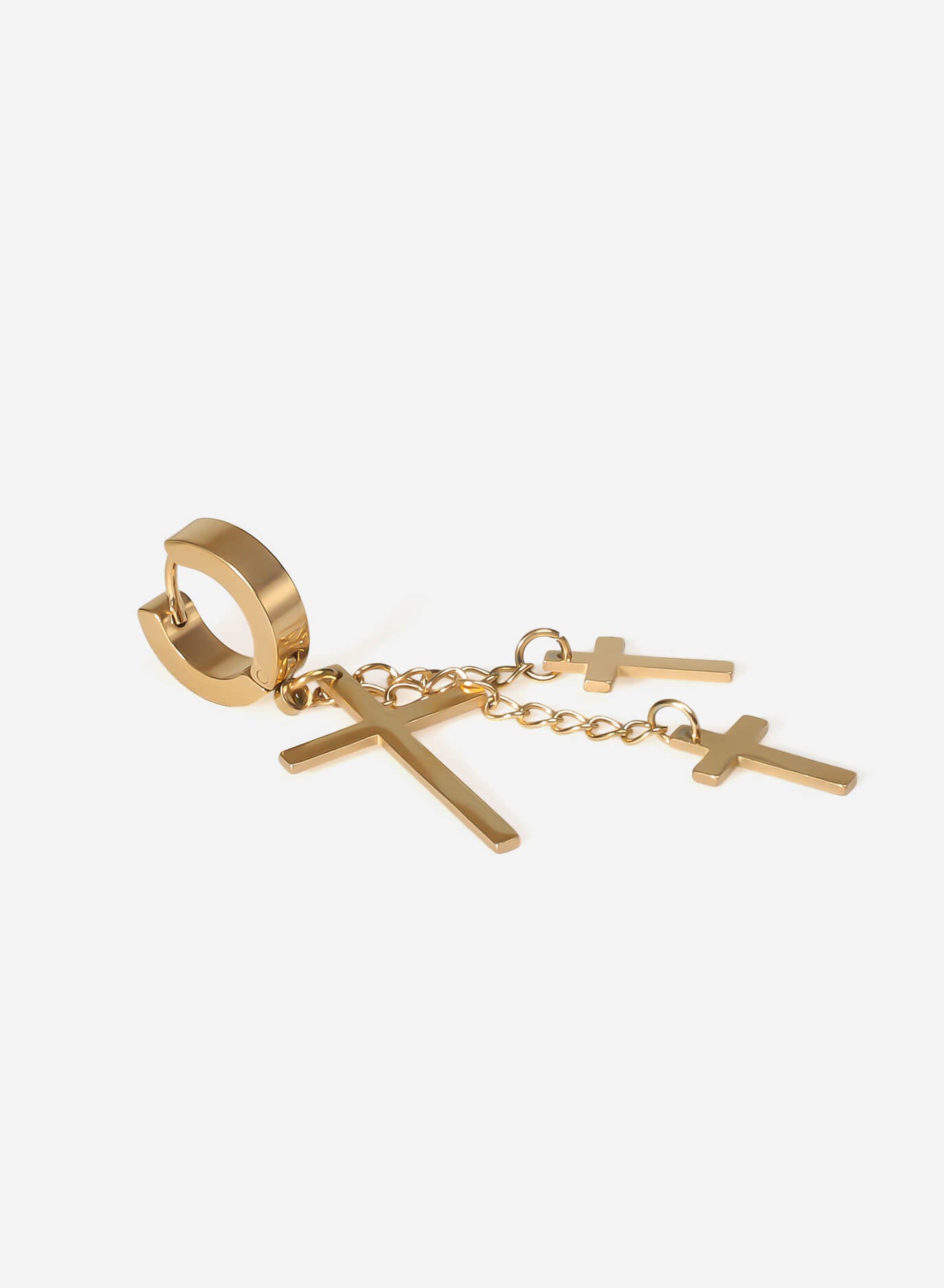 Cross Dangle Hoop Long Earring Gold-Tone