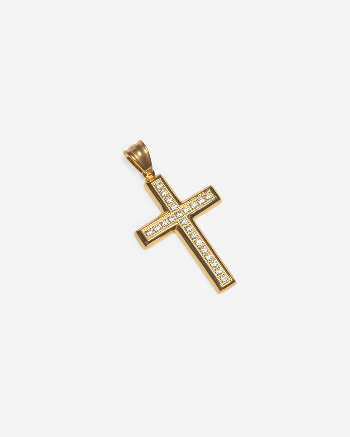 Diamond Square Cross Rune Square Diamond Cut Cross Pendant Gold-Tone