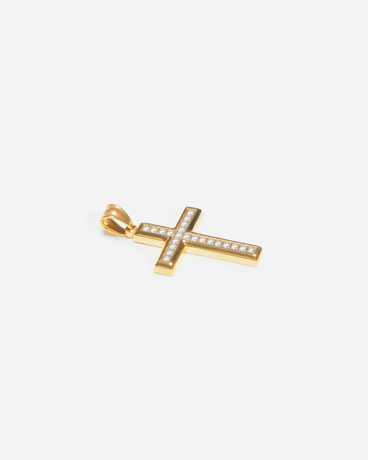 Diamond Square Cross Rune Square Diamond Cut Cross Pendant Gold-Tone