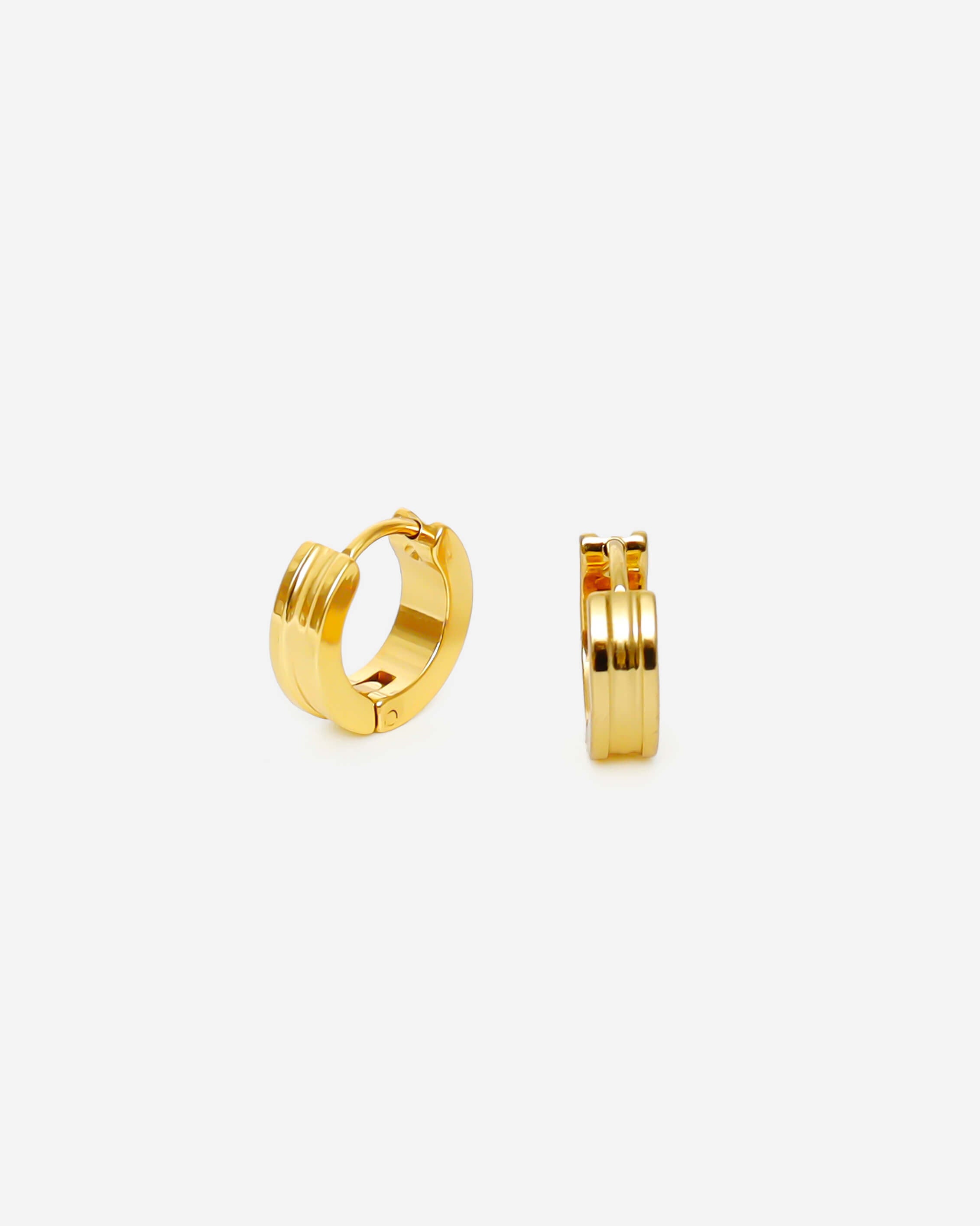 GD Grooved Hoop Huggie Earrings Gold Tone