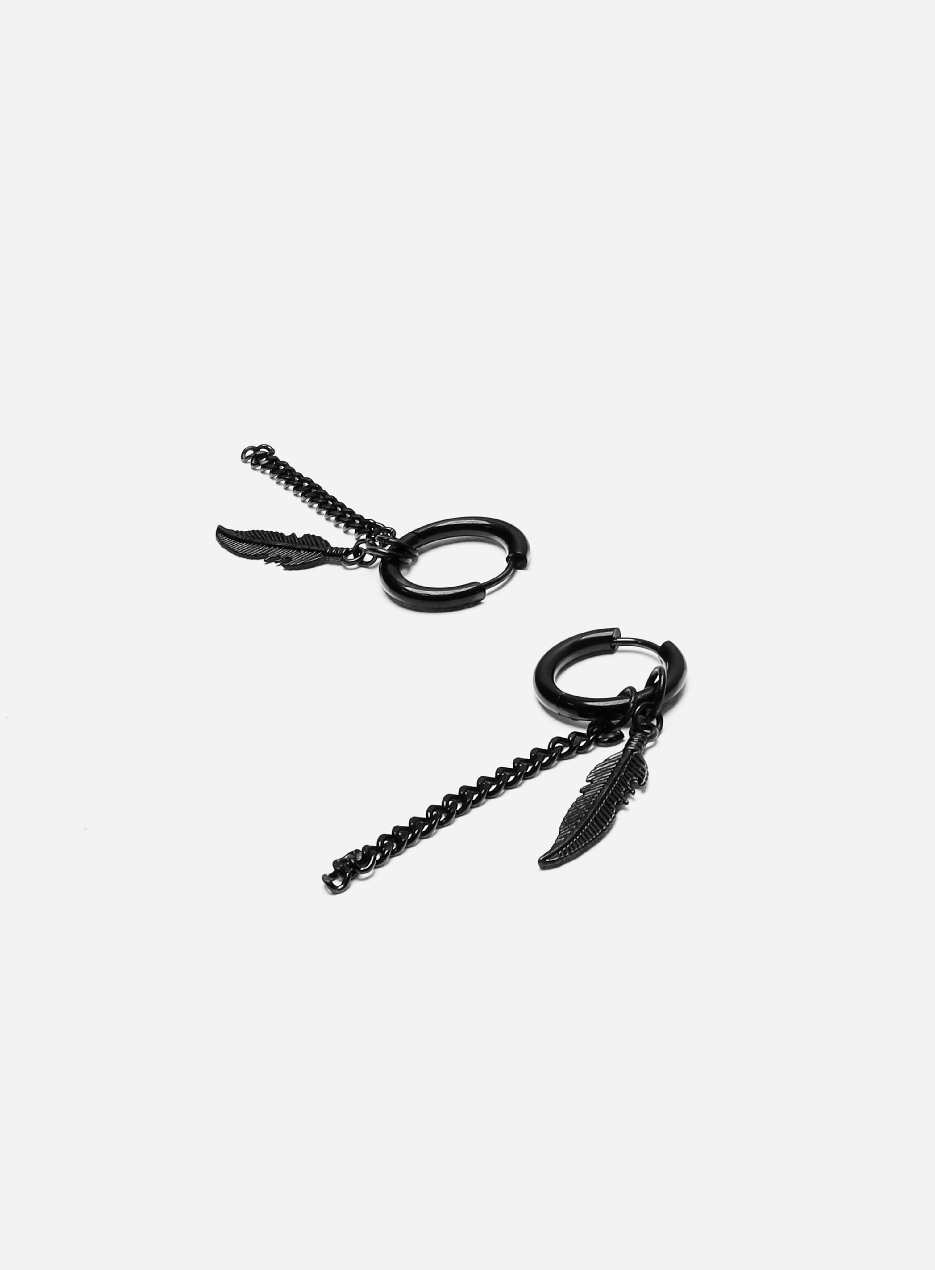 GD Drop Hoop Earring with Feather Chain Charms