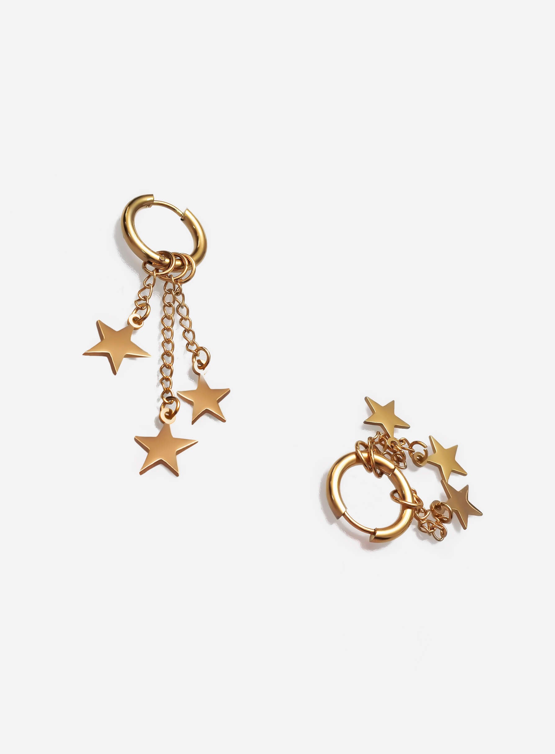 GD Dangling Star Hoop Earrings Gold-Tone