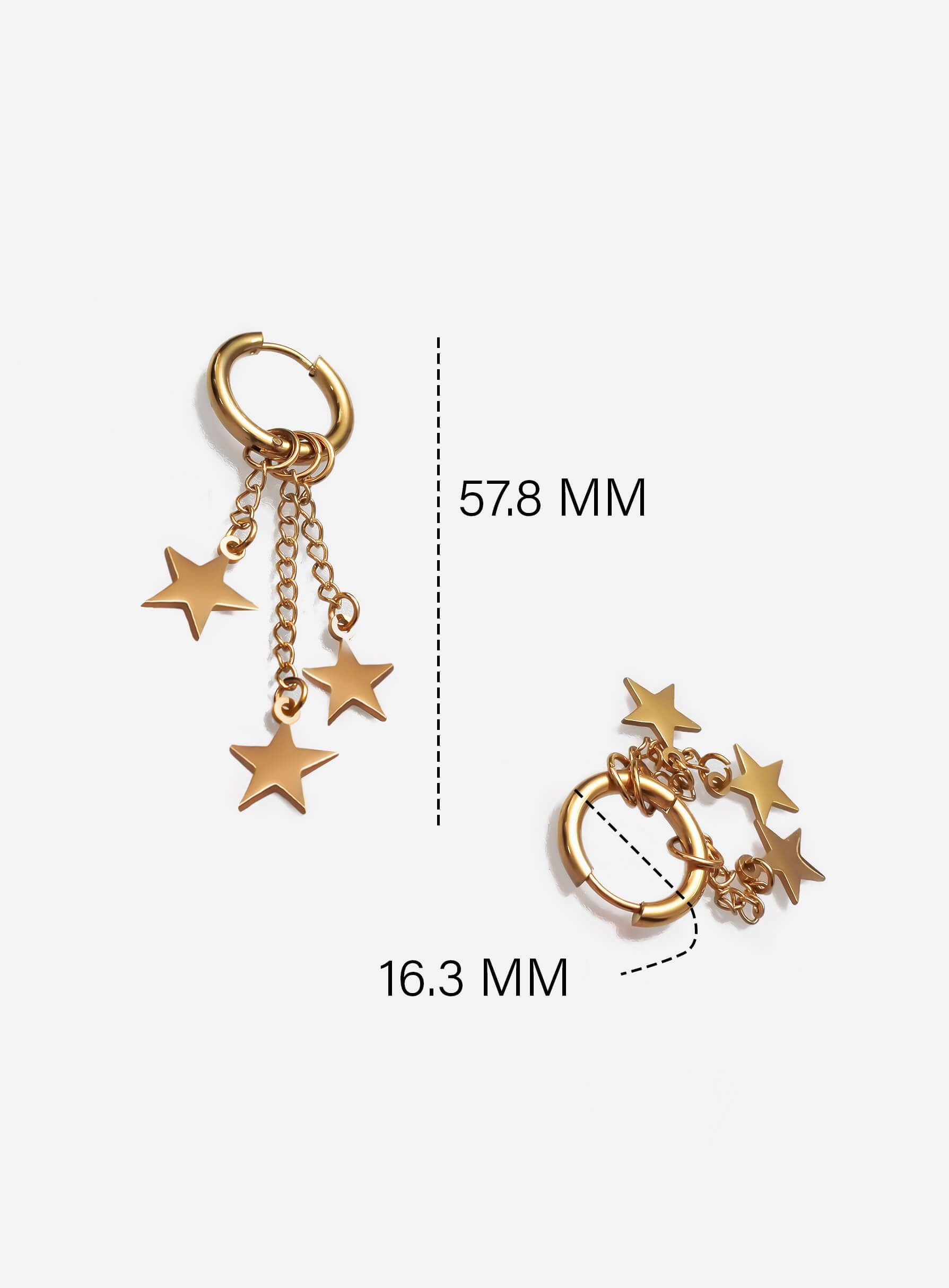 GD Dangling Star Hoop Earrings Gold-Tone