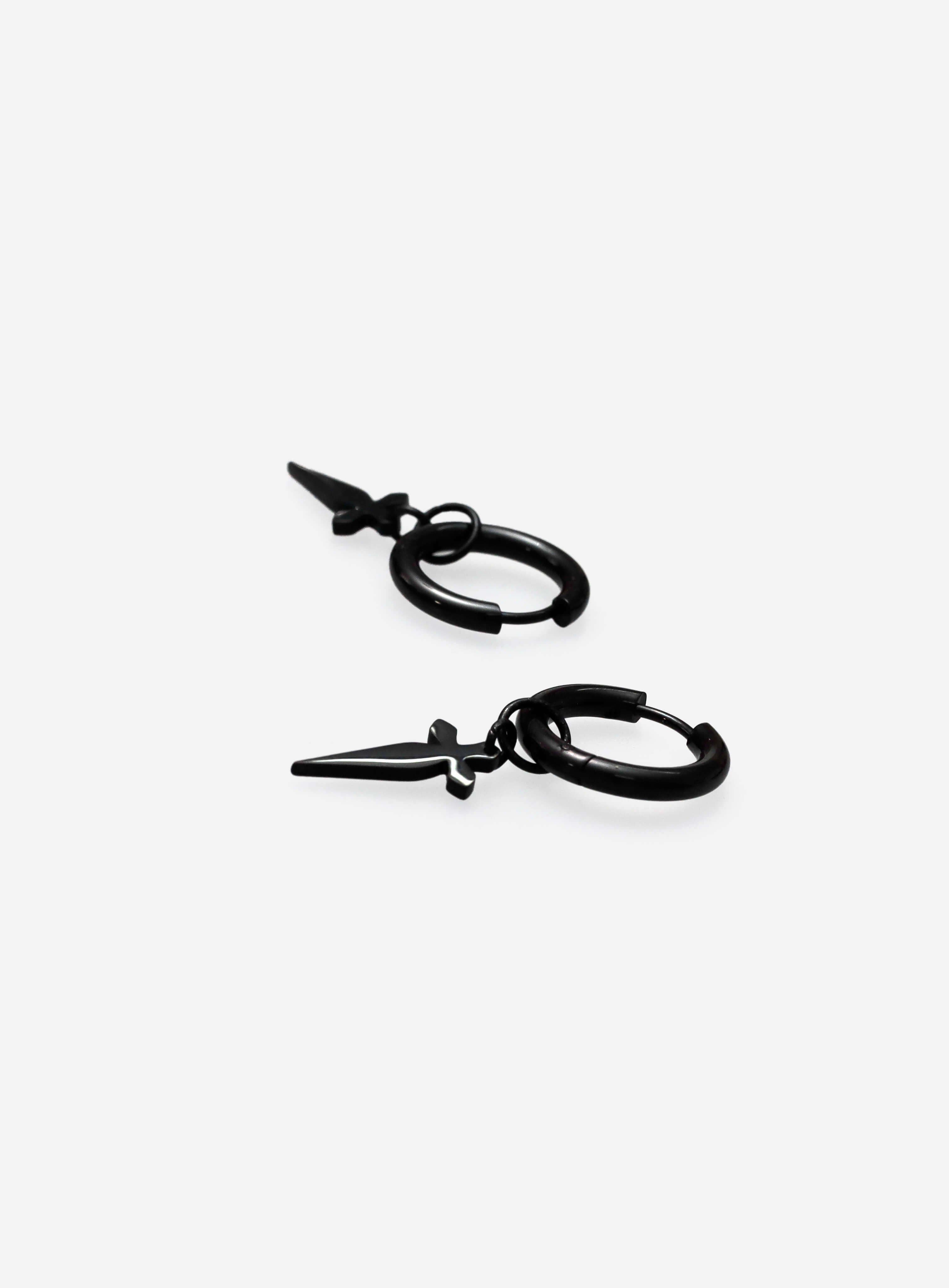 GD Cross Sword Hoop Earrings Black