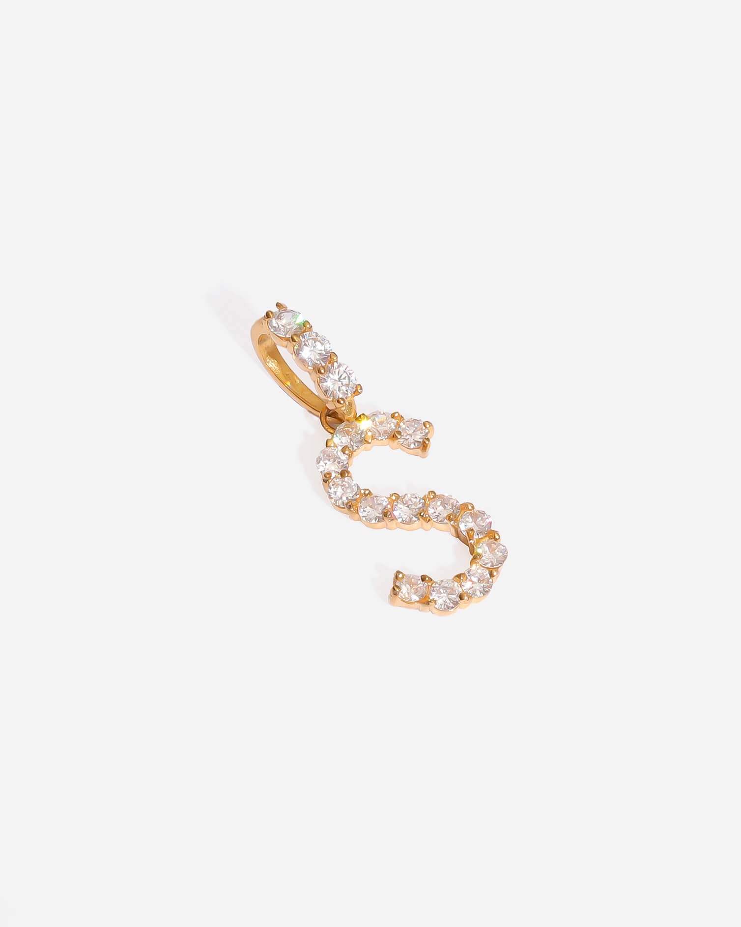 Zirconia Initial S Copper Pendant Gold Tone