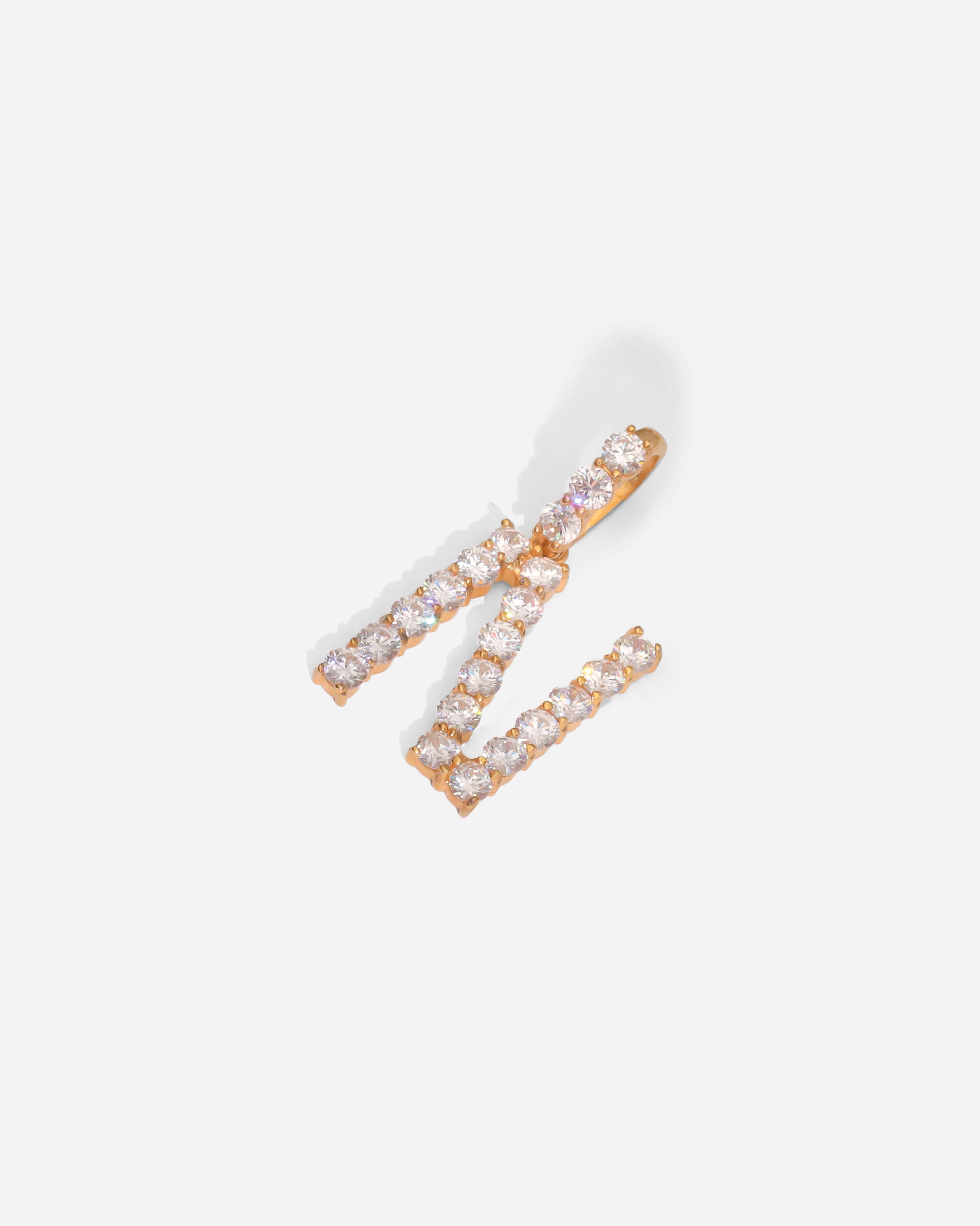 Zirconia Initial N Copper Pendant Gold Tone