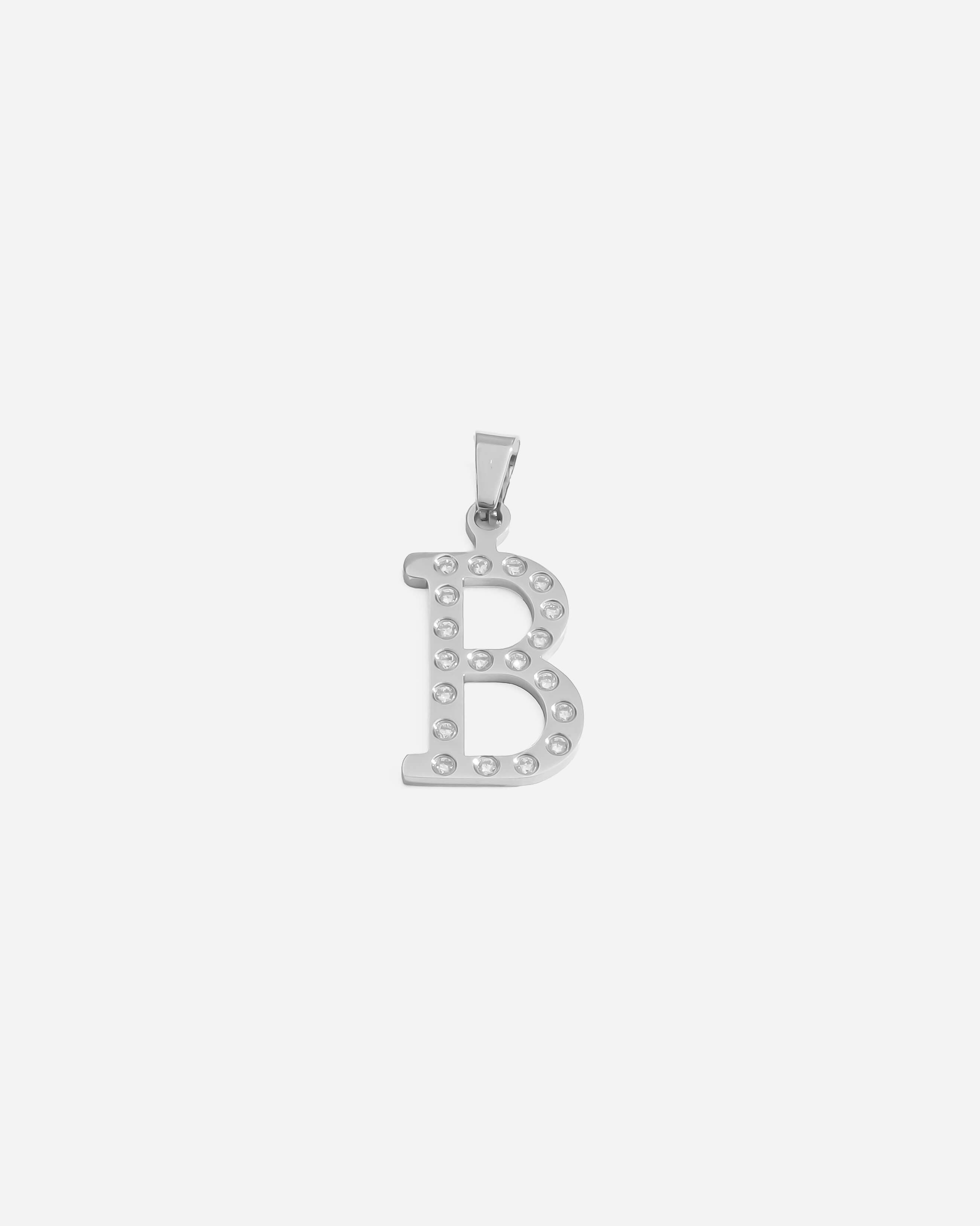 Initial B Cubic Zirconia Silver Tone