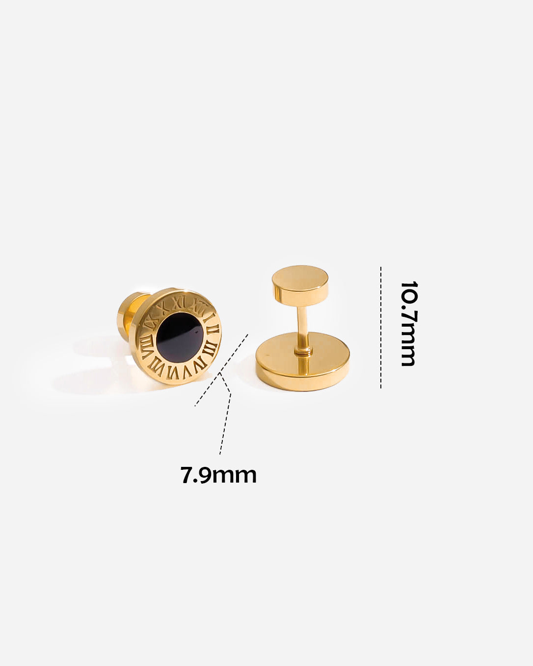 Roman Round Stud Earrings 8mm Gold Tone