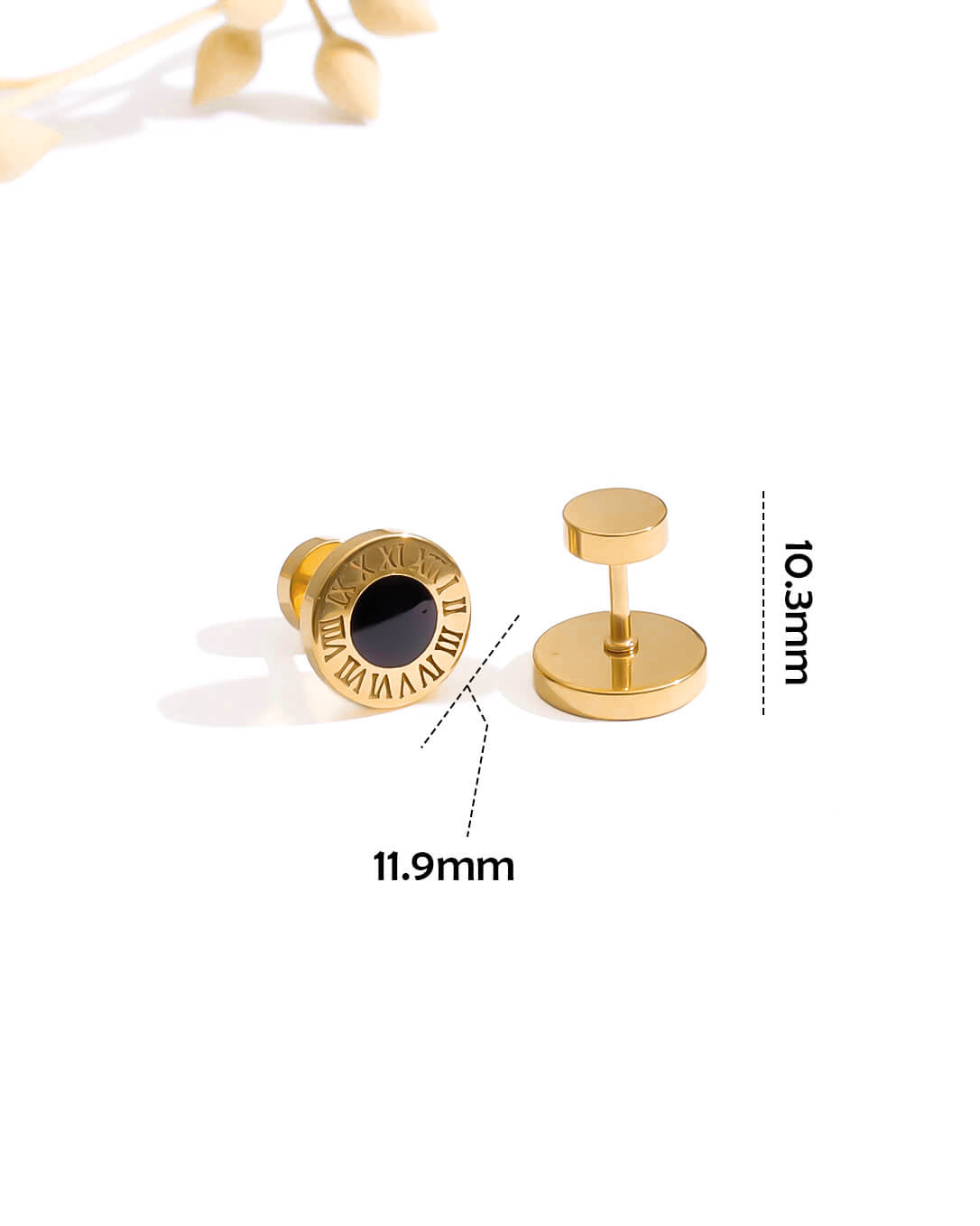 Roman Round Stud Earrings 12mm Gold Tone