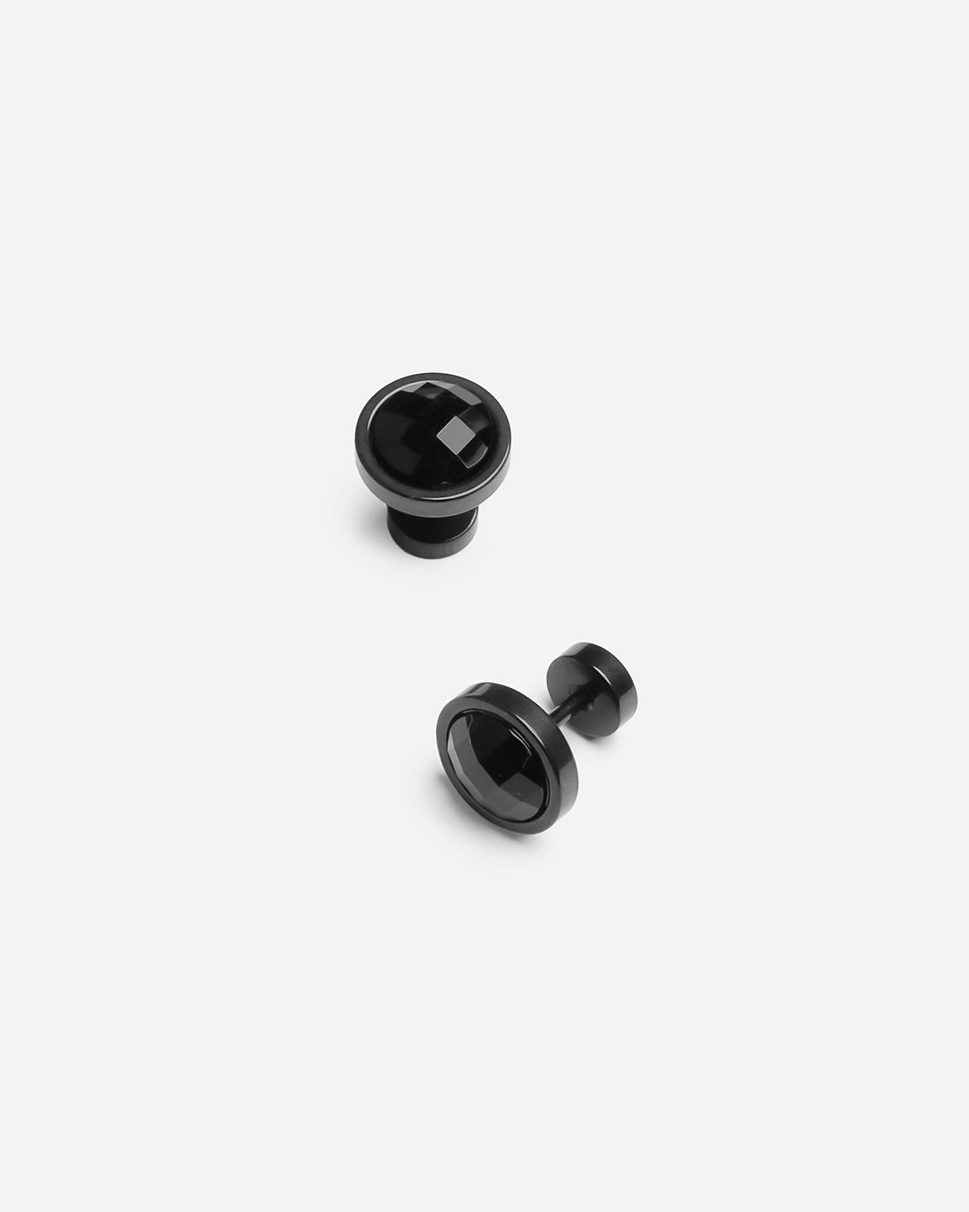 Black Round Stud Earrings Black Tone