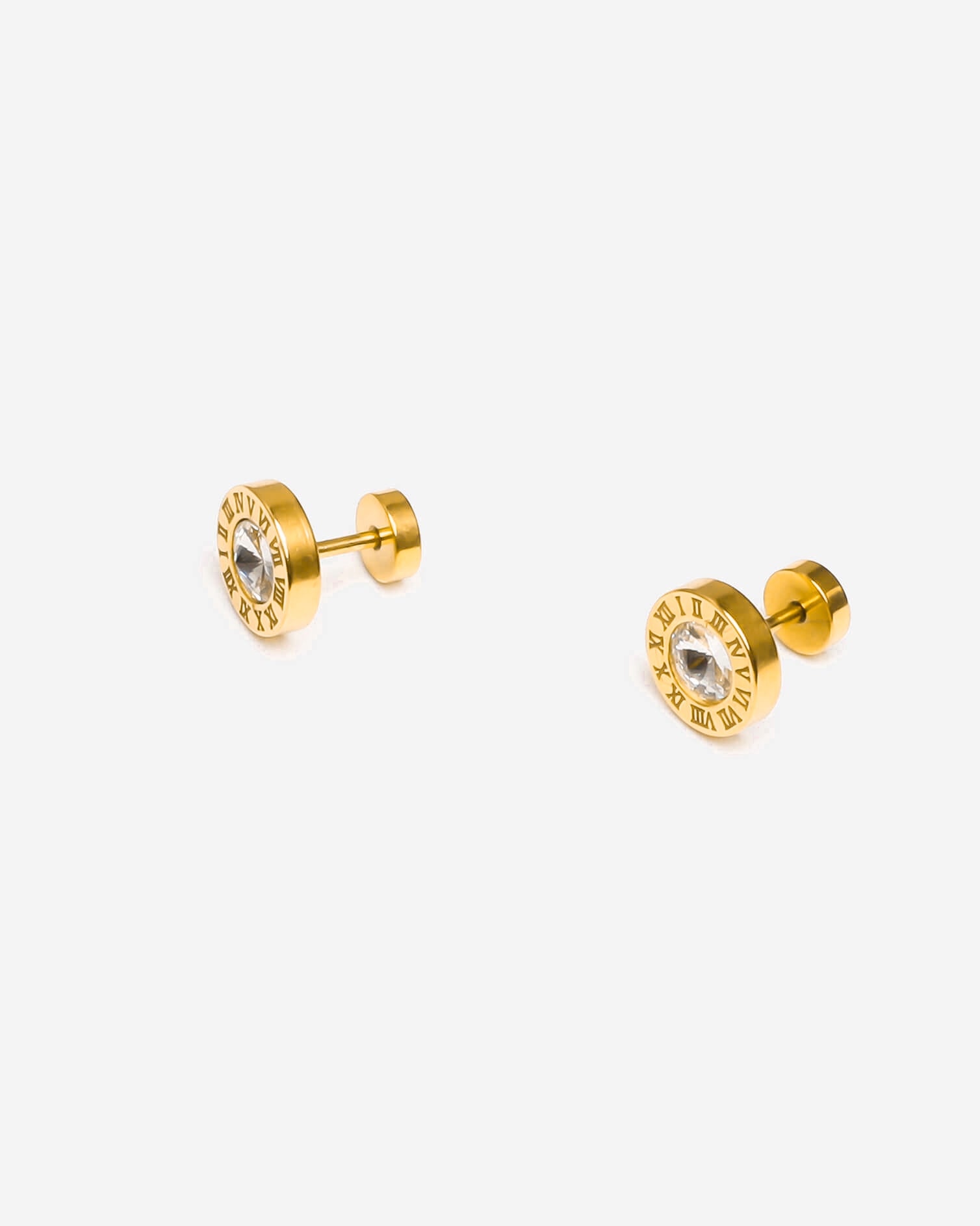 Roman Round Stud Earrings 8MM Gold Tone