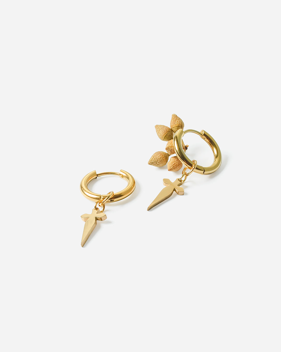 Cross Sword Hoop Earrings Gold Plated