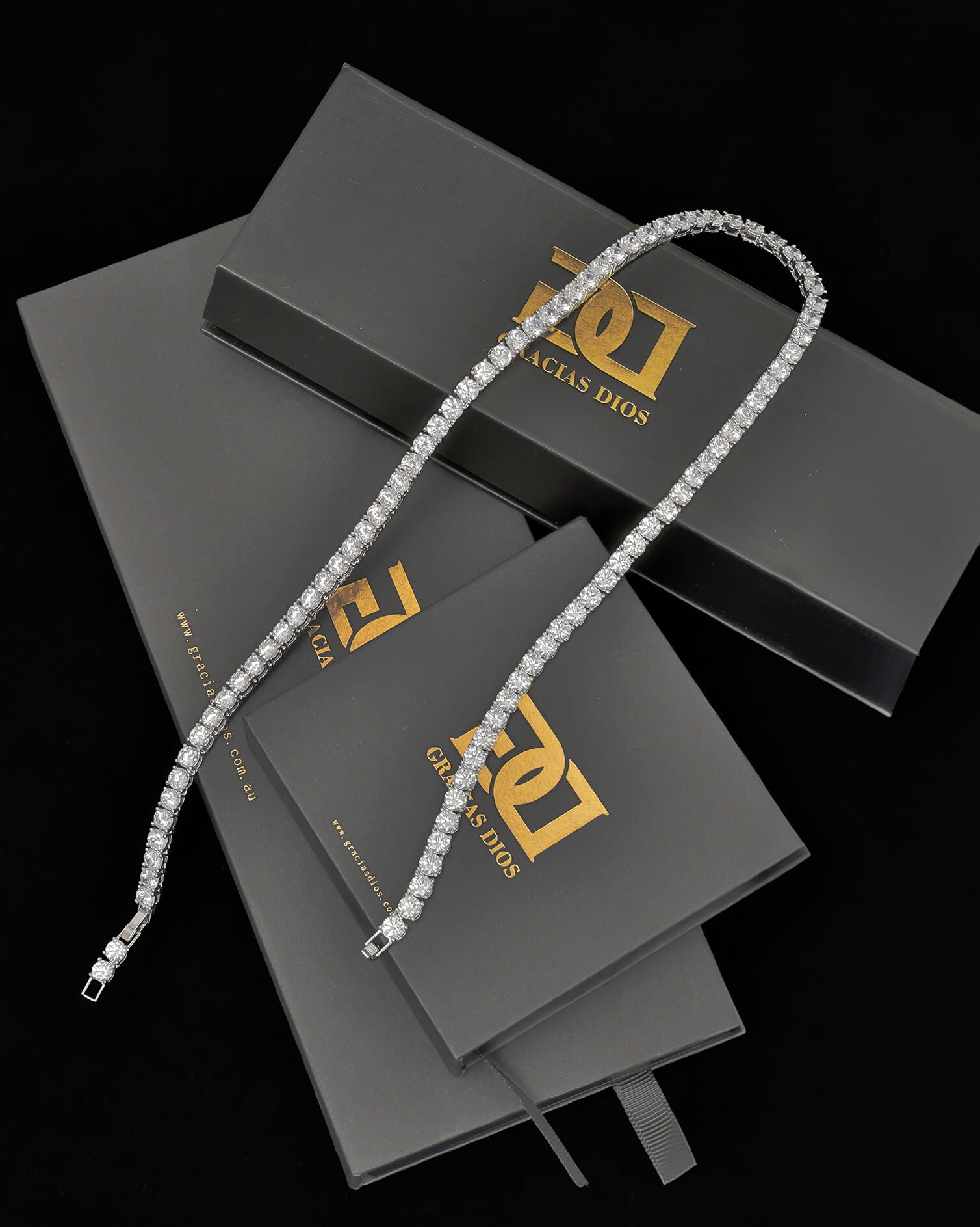 GD Tennis Cubic Zirconia 50cm Chain White Gold Plated