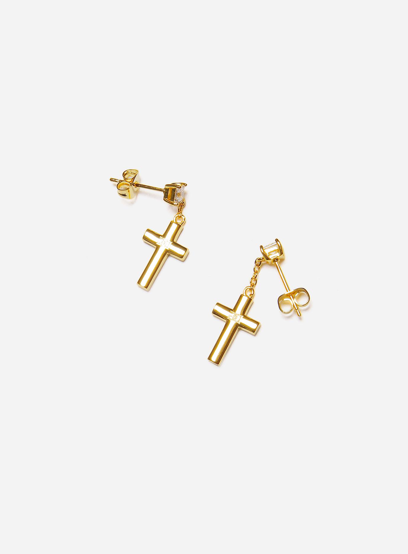 Iced Cross Dangle Stud Earrings