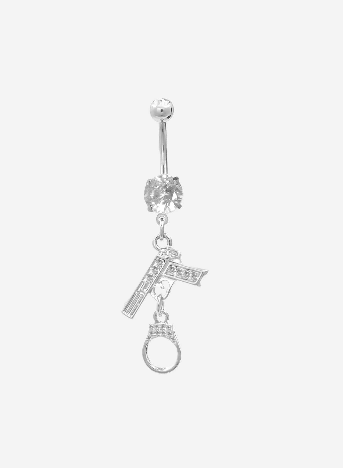 GD Diamante Gun And Handcuff Belly Ring