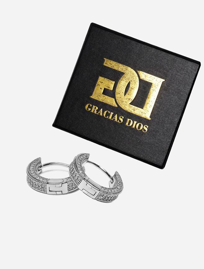 Gracias Dios 3D Hoop Earring CZ Micro Pave - Challenger Streetwear