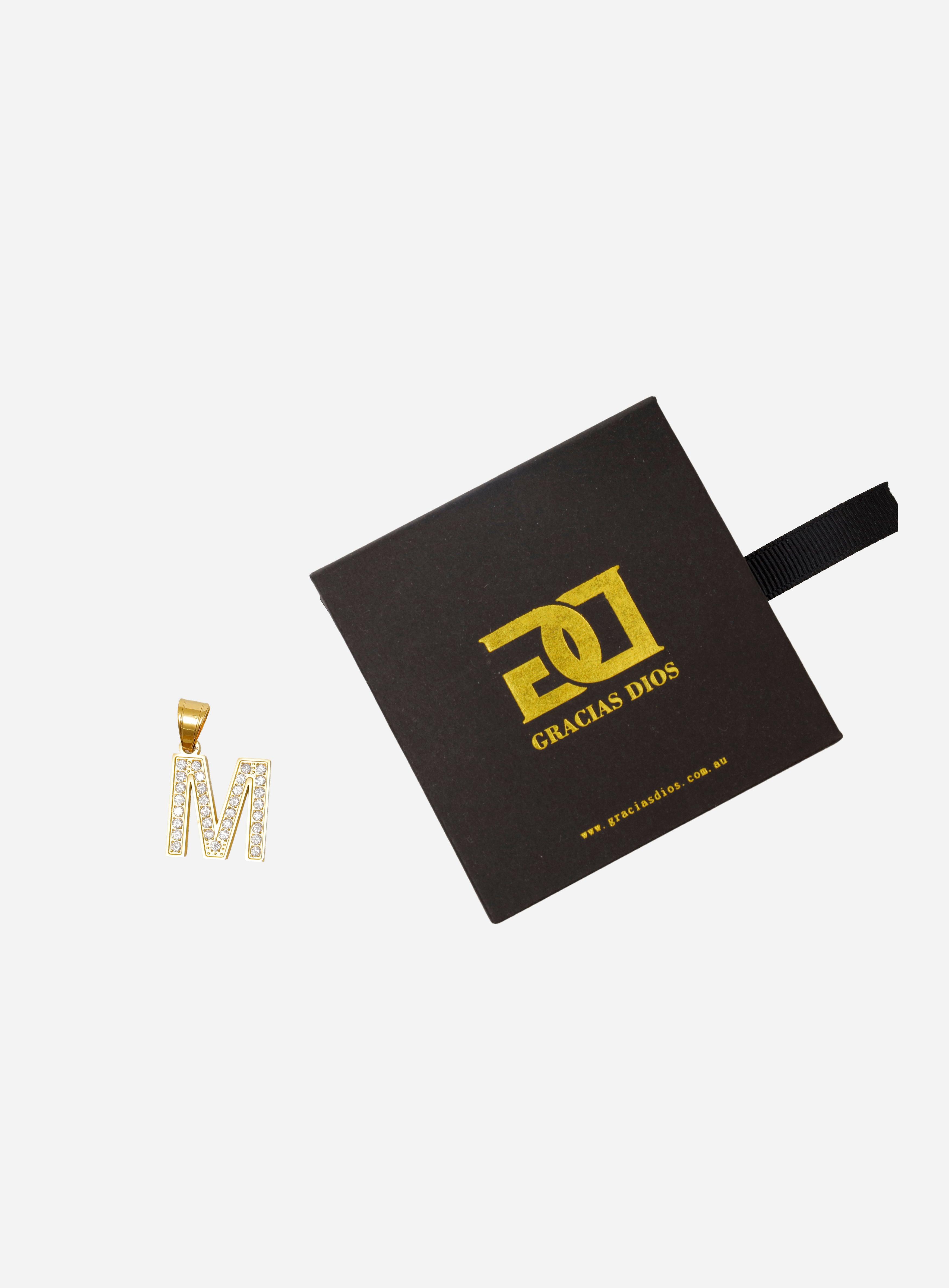 Gracias Dios Diamond Gold Letter M Pendant - Challenger Streetwear