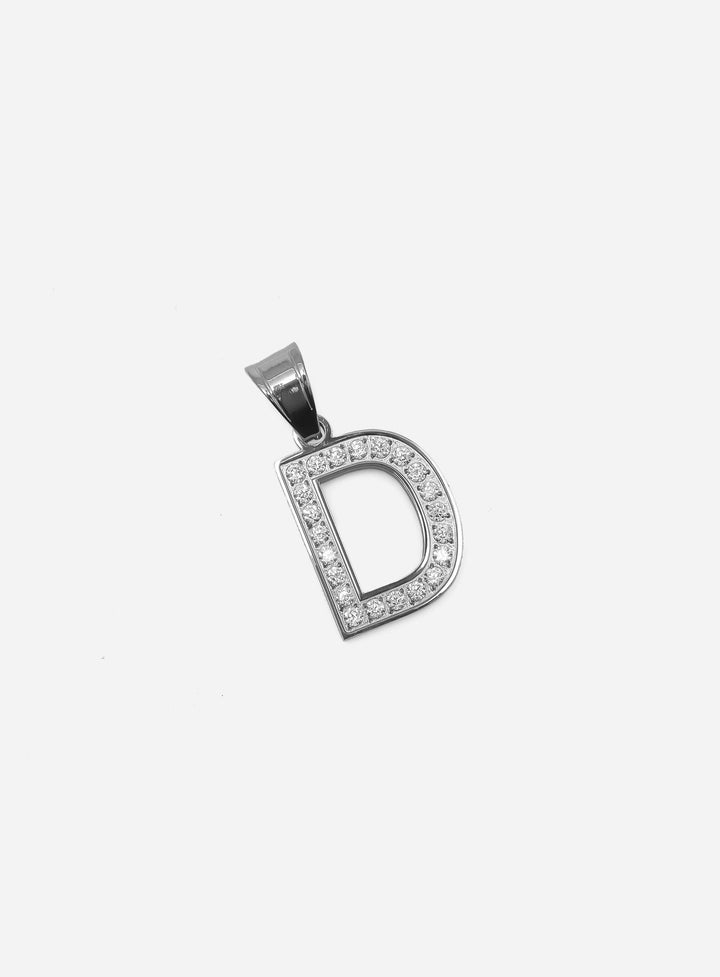 Gracias Dios Diamond Silver Letter D Pendant - Challenger Streetwear
