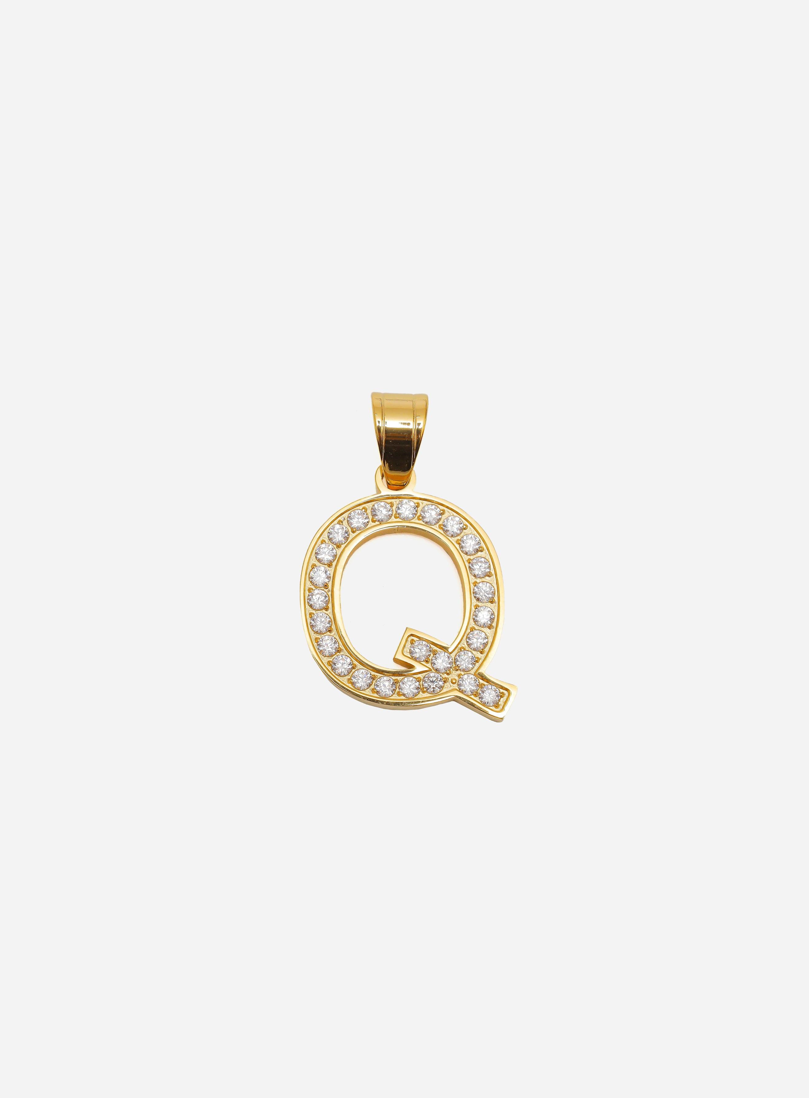 Gracias Dios Diamond Gold Letter Q Pendant - Challenger Streetwear