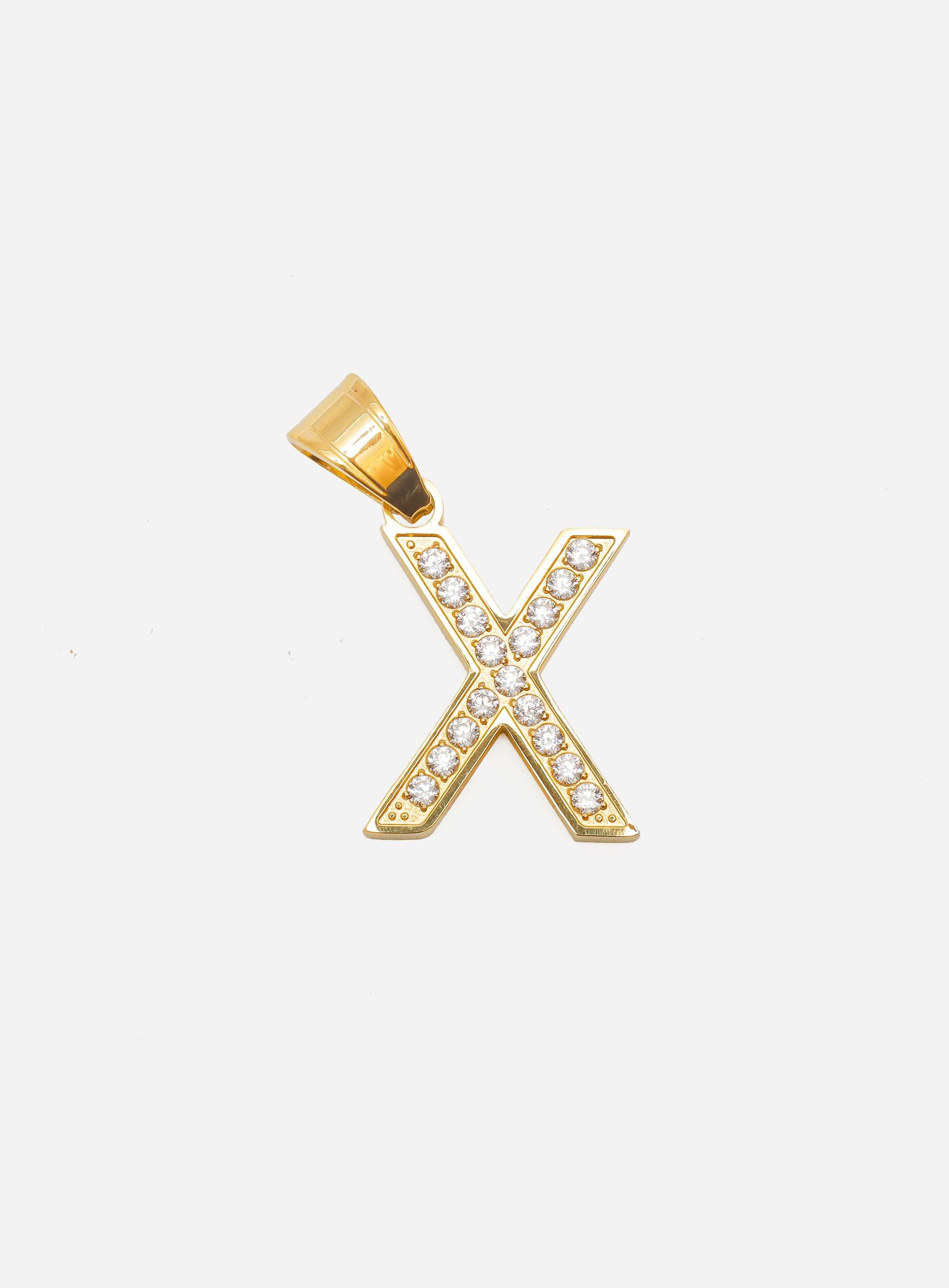 Gracias Dios Diamond Gold Letter X Pendant - Challenger Streetwear