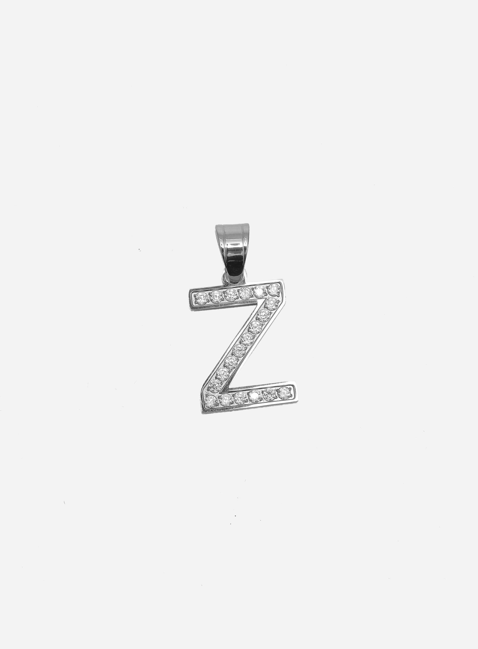 Gracias Dios Diamond Silver Letter Z Pendant - Challenger Streetwear