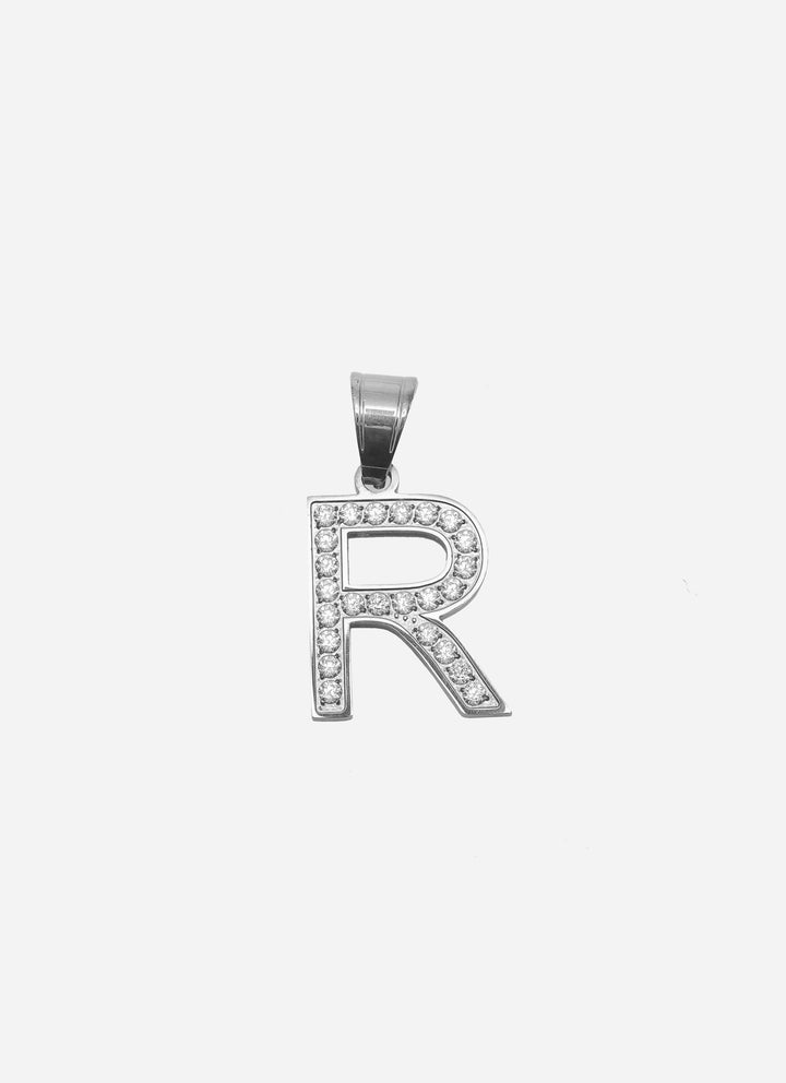 Gracias Dios Diamond Silver Letter R Pendant - Challenger Streetwear