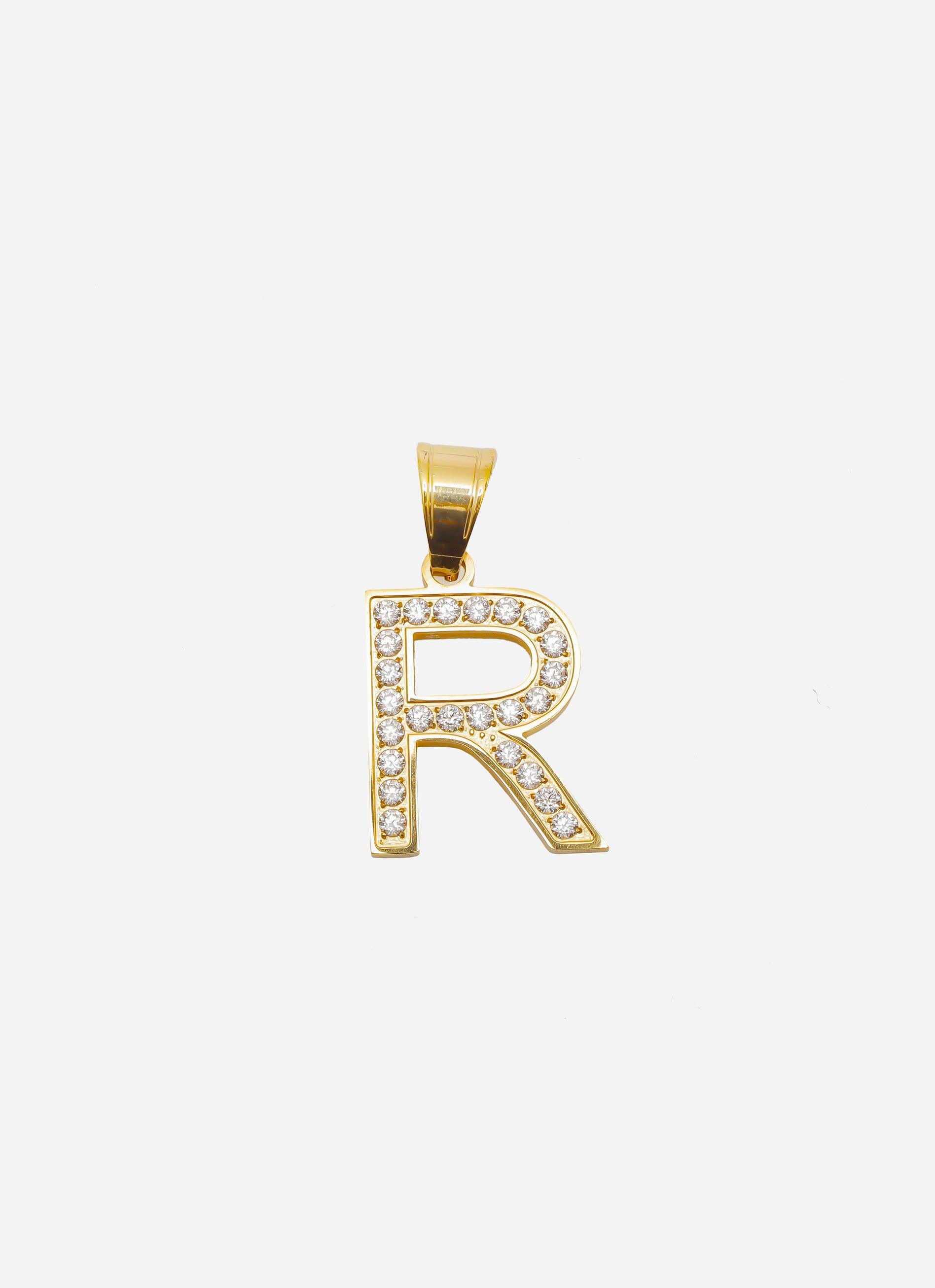 Gracias Dios Diamond Gold Letter R Pendant - Challenger Streetwear