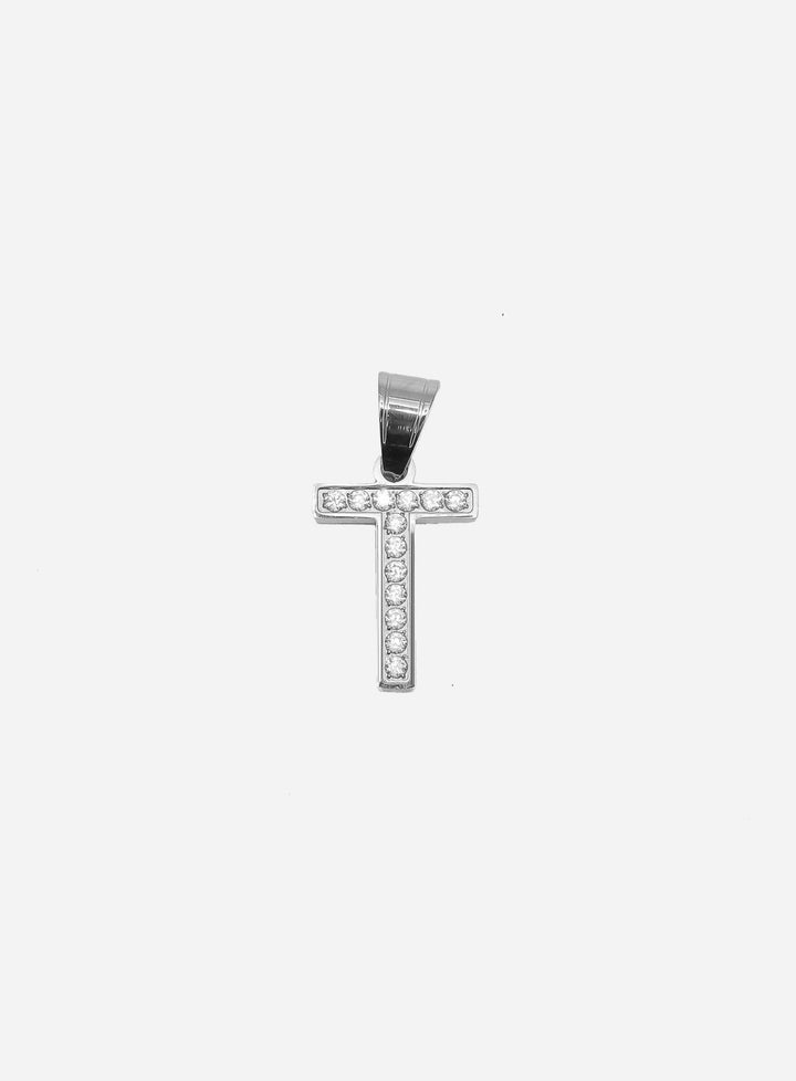 Gracias Dios Diamond Silver Letter T Pendant - Challenger Streetwear