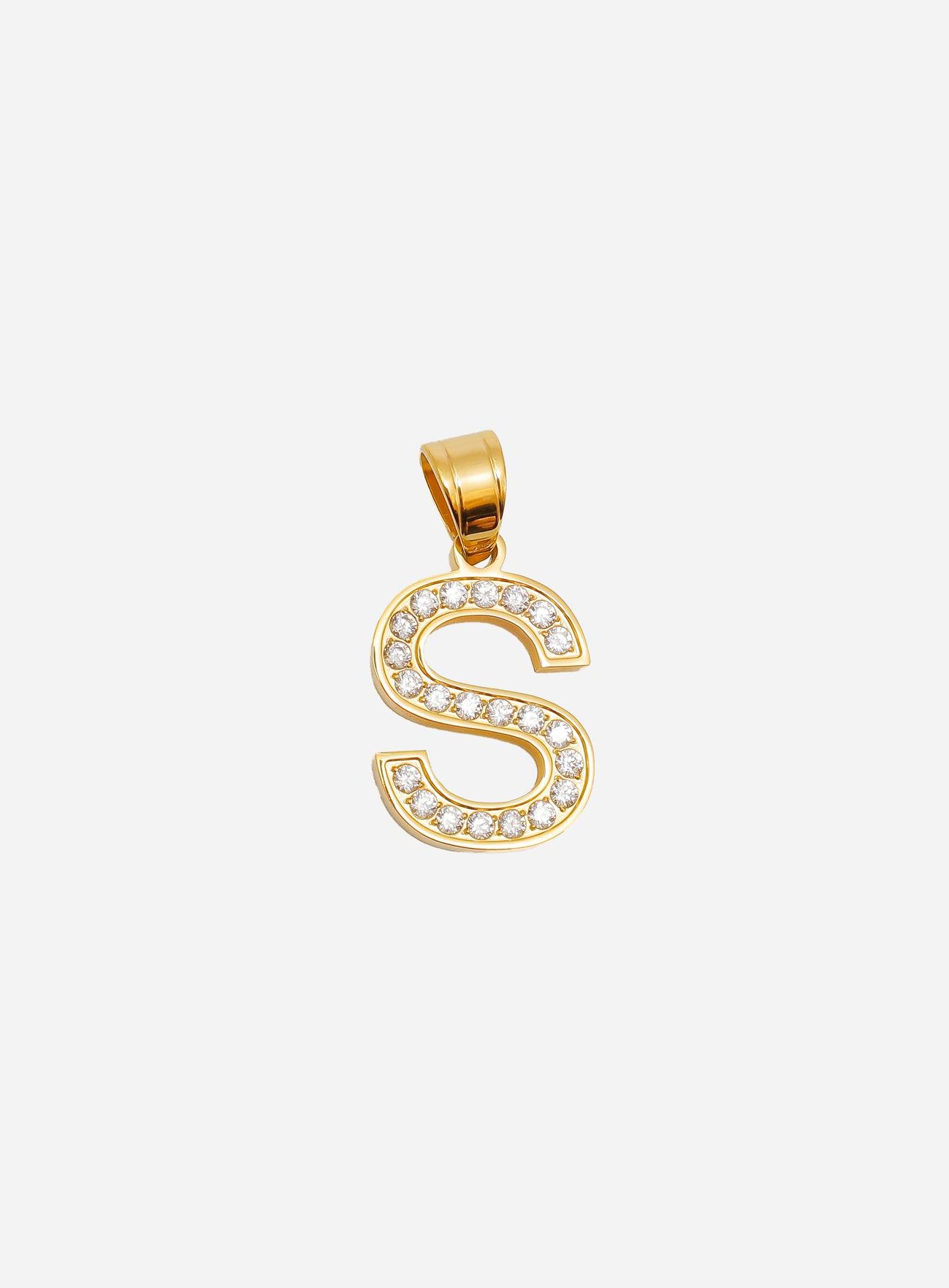 Gracias Dios Diamond Gold Letter S Pendant - Challenger Streetwear