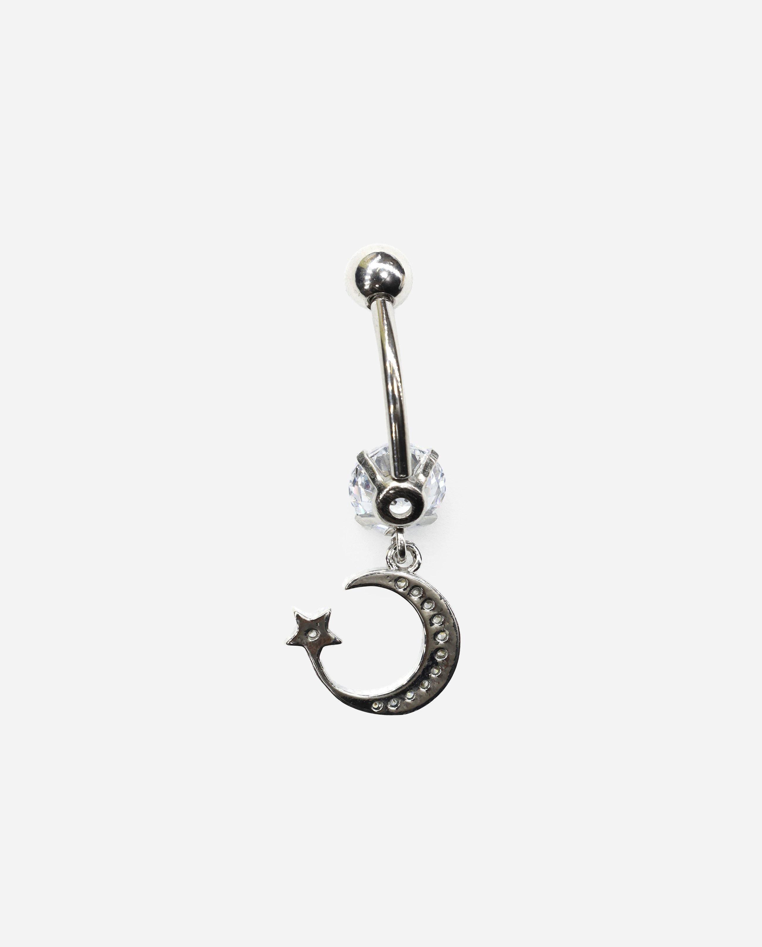 Crescent Moon Star Dangle Belly Ring