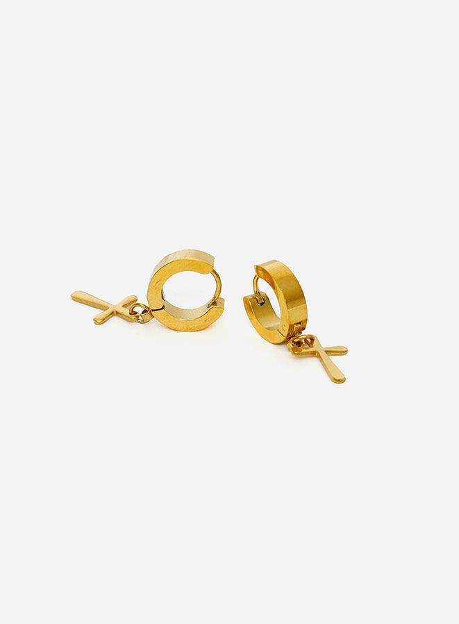 Gracias Dios Cross Egyption style Thick Hoop earring Gold - Challenger Streetwear