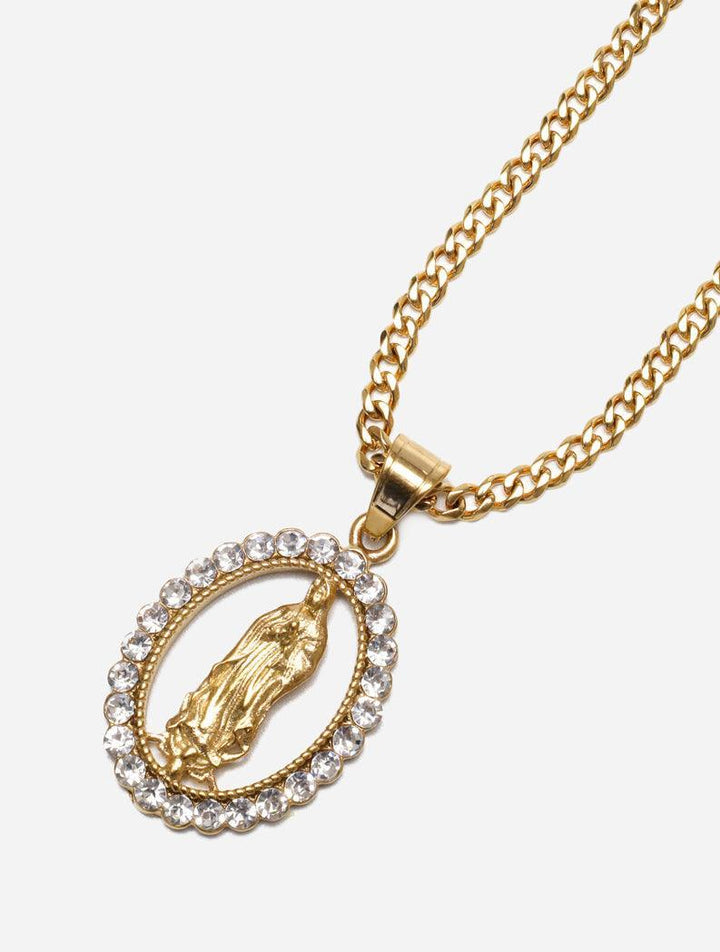 Gracias Dios Diamond Gold Virgin Mary Pendant - Challenger Streetwear
