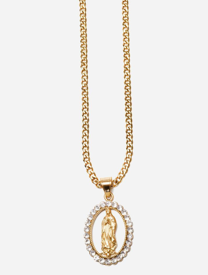 Gracias Dios Diamond Gold Virgin Mary Pendant - Challenger Streetwear