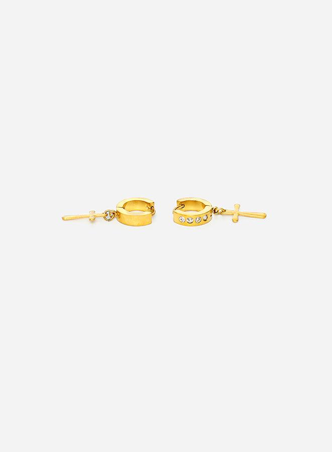 Gracias Dios GD Cross Egyption Iced Style Thick Hoops Earrings - Challenger Streetwear