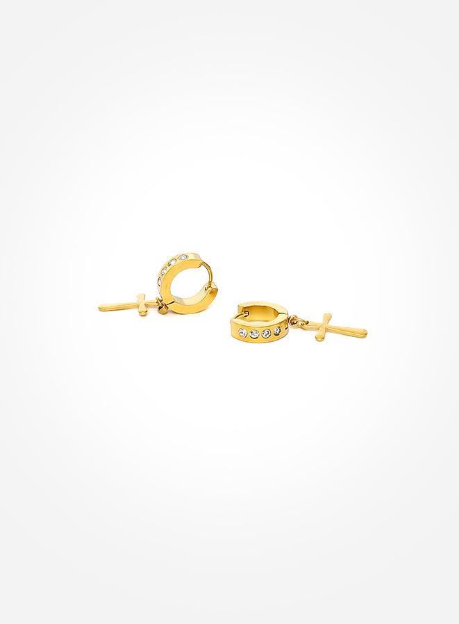 Gracias Dios GD Cross Egyption Iced Style Thick Hoops Earrings - Challenger Streetwear