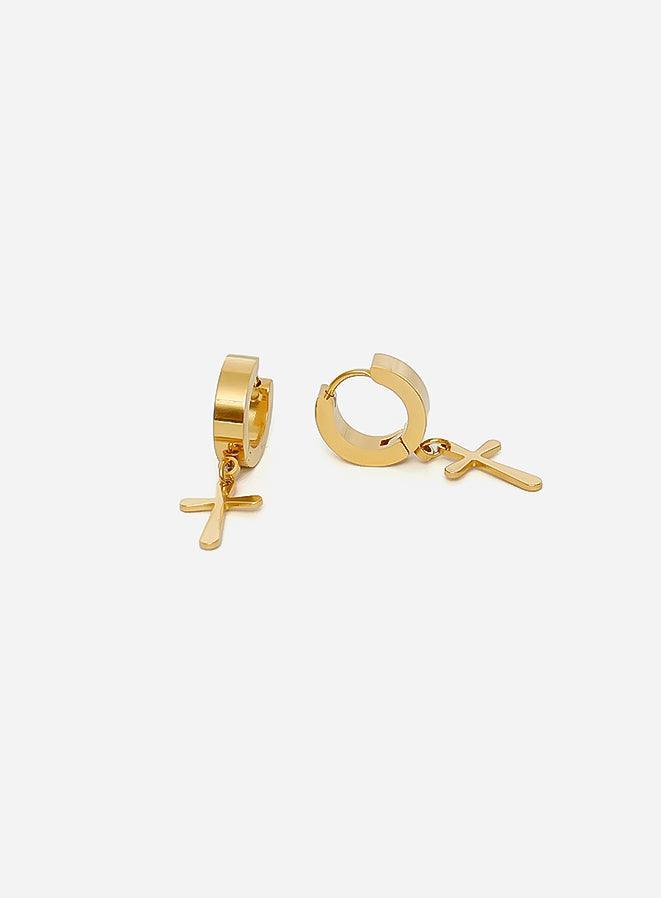 Gracias Dios Gracias Dios Cross Gold Hoop Egyptian Earrings - Challenger Streetwear
